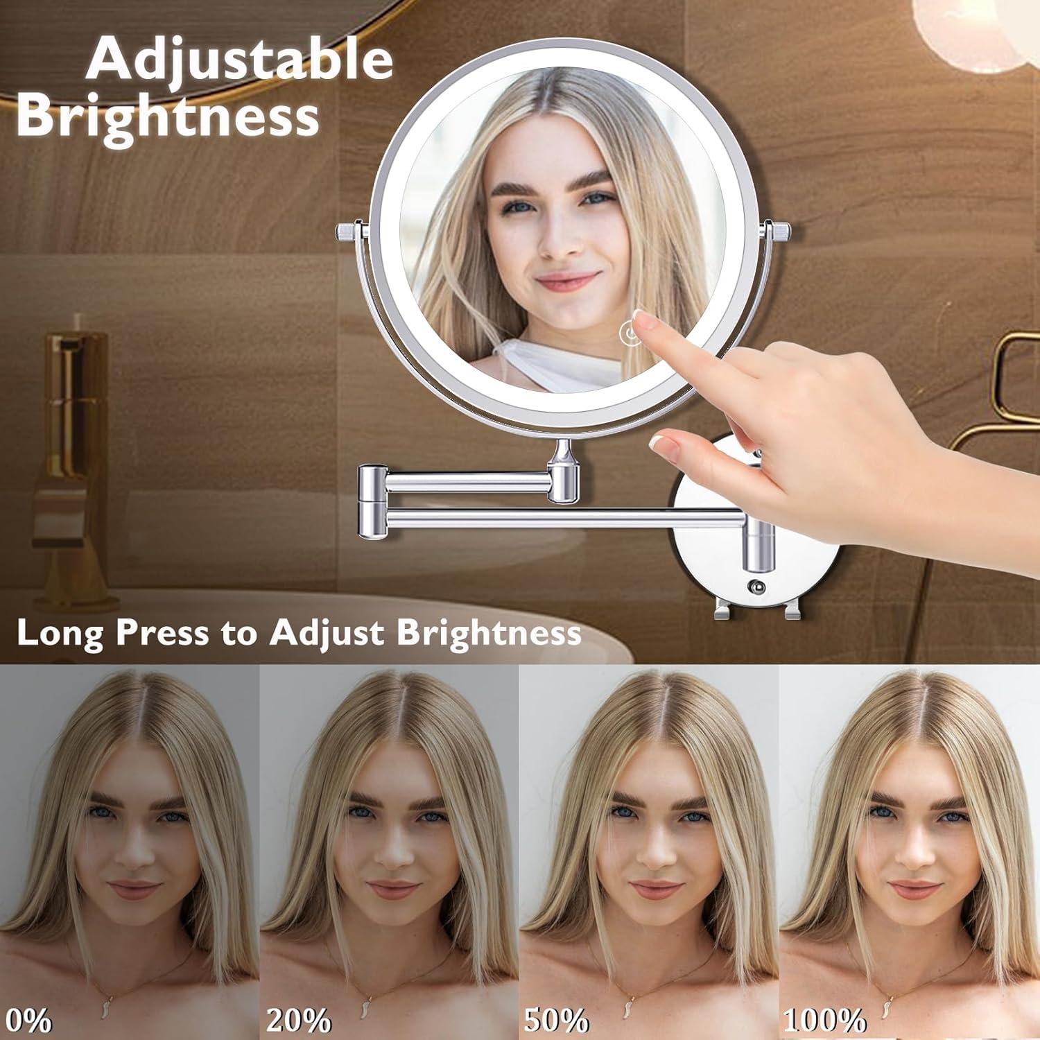 Espejo de Maquillaje Amelar 20cm 1X/15X LED Recargable