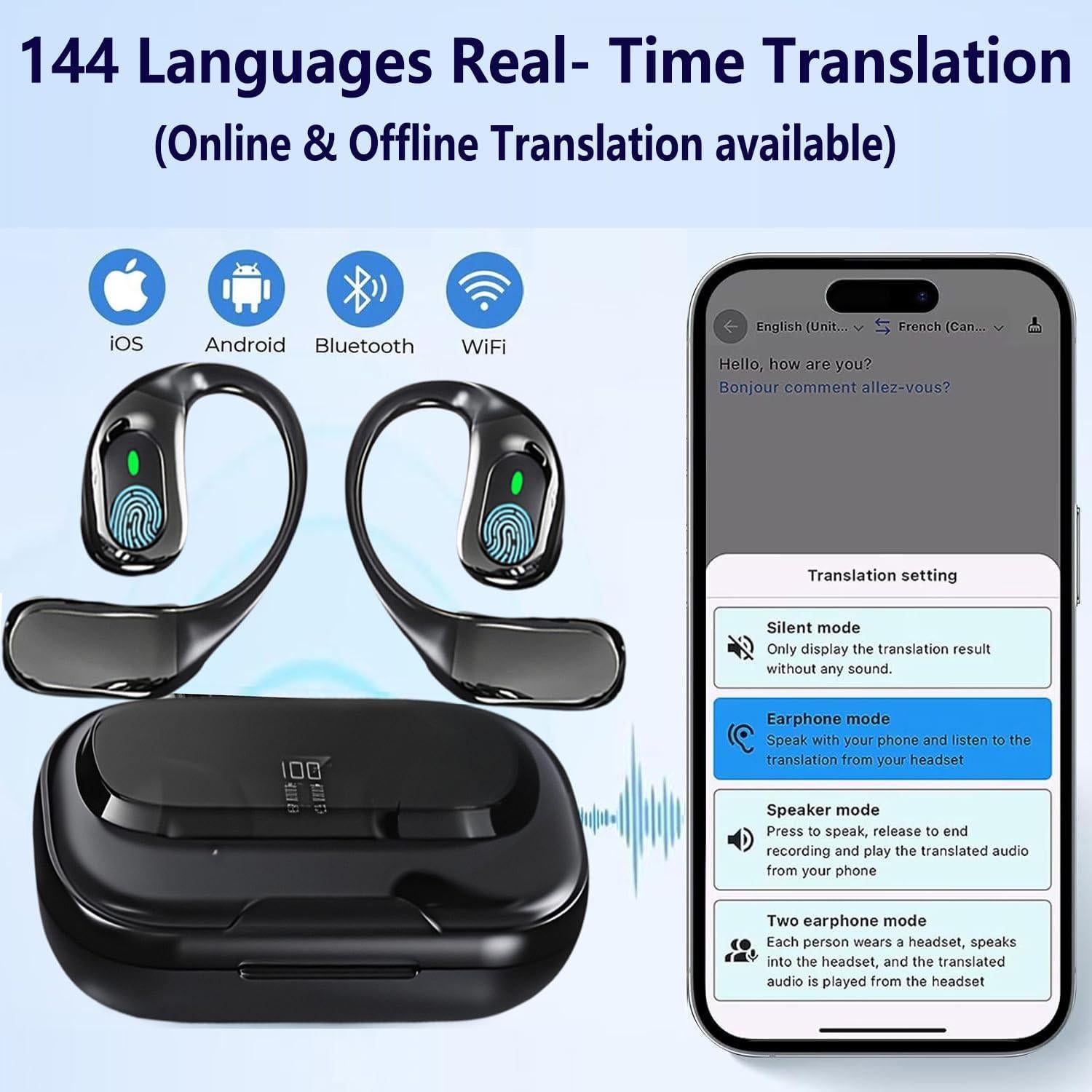Auriculares Traductores AI ShenZhen T23 144 Idiomas 36H Batería