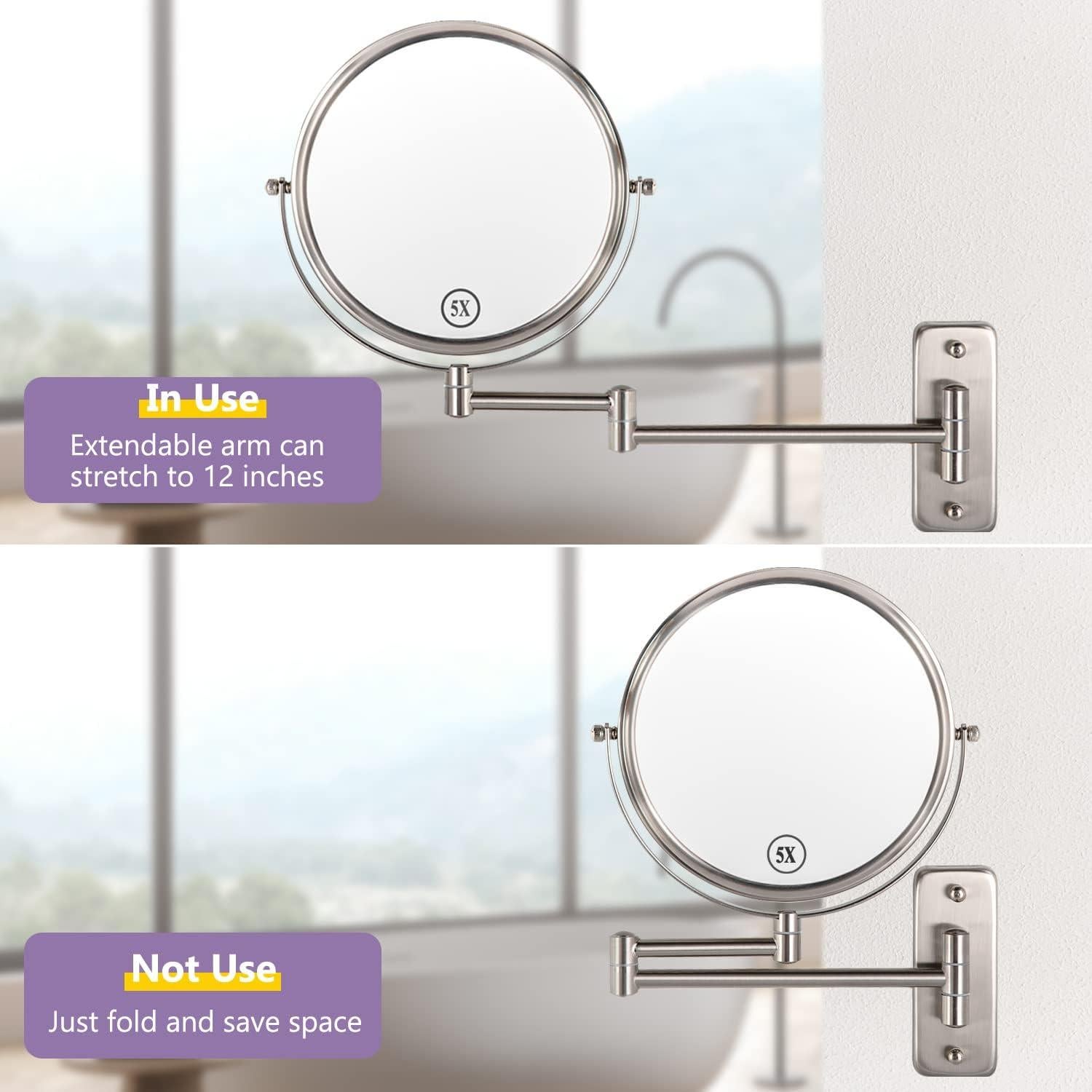 Espejo de Maquillaje ALHAKIN 1X/5X Pared 20,32 cm Niquel