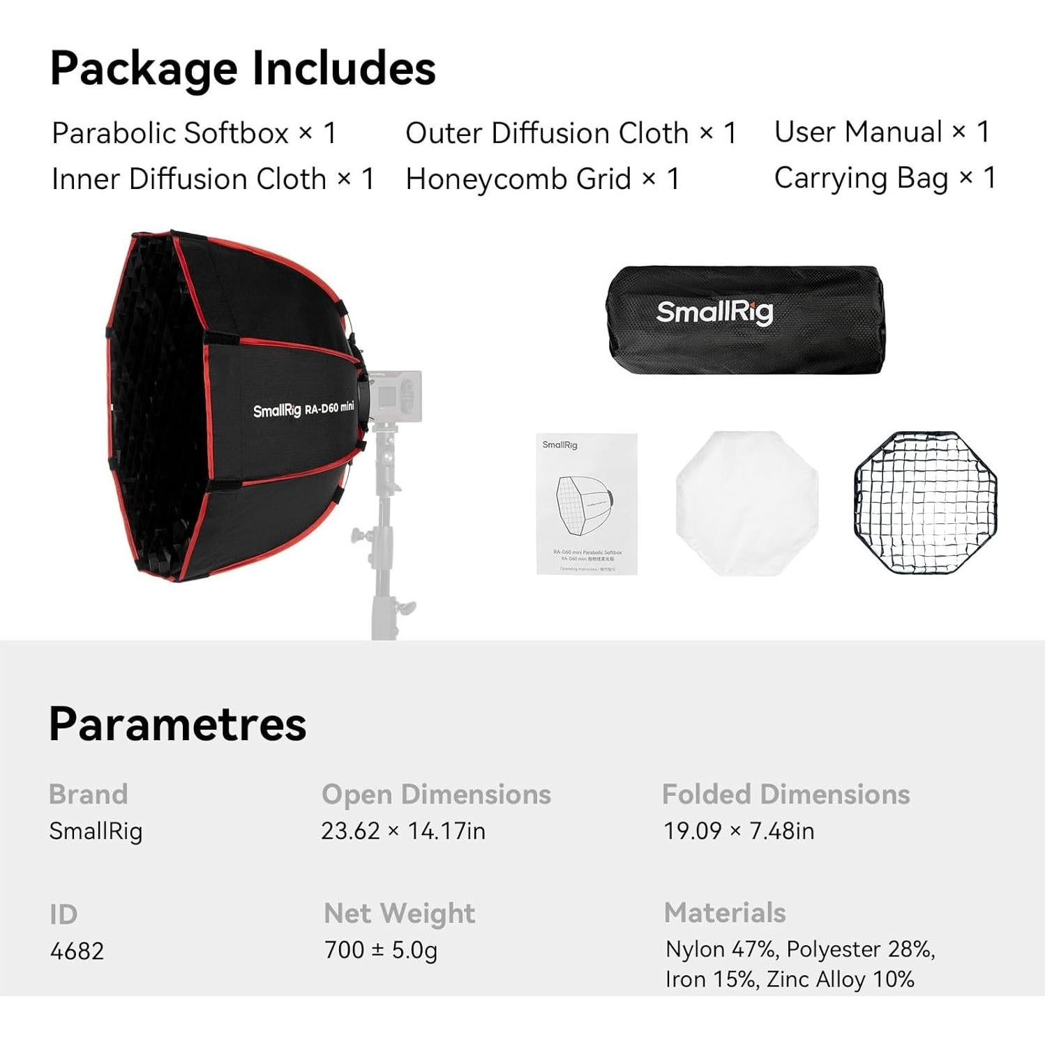 Softbox Parabólico 60 cm SmallRig RA-D60 con Liberación Rápida