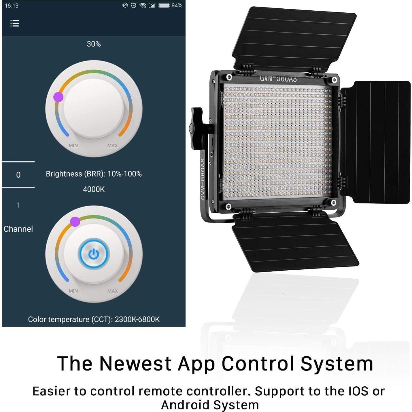 Luz de Video LED GVM 560AS3L con Control APP, 2300K-6800K