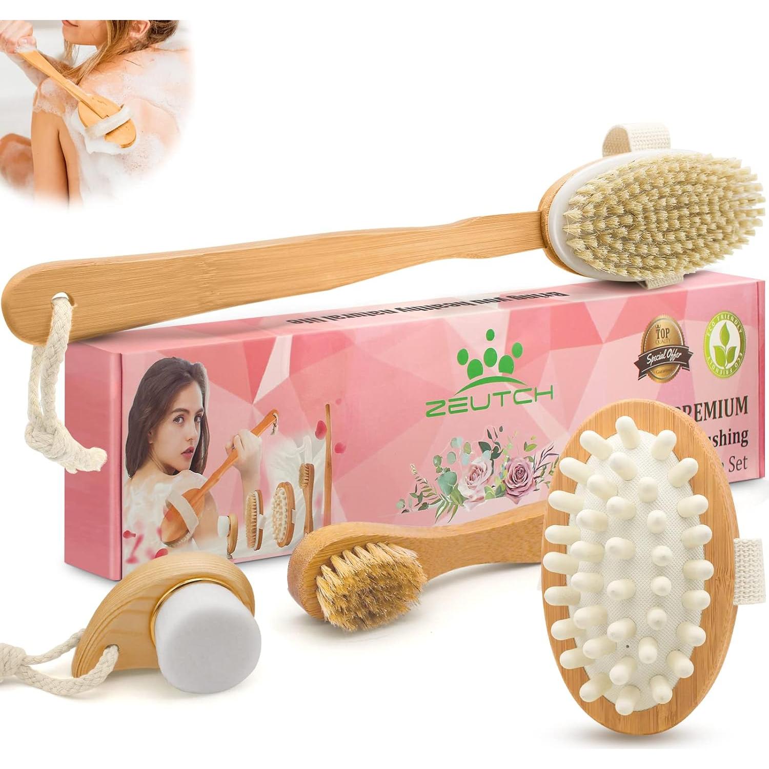 Juego de Cepillos Corporales Zeutch para Drenaje Linfático y Celulitis