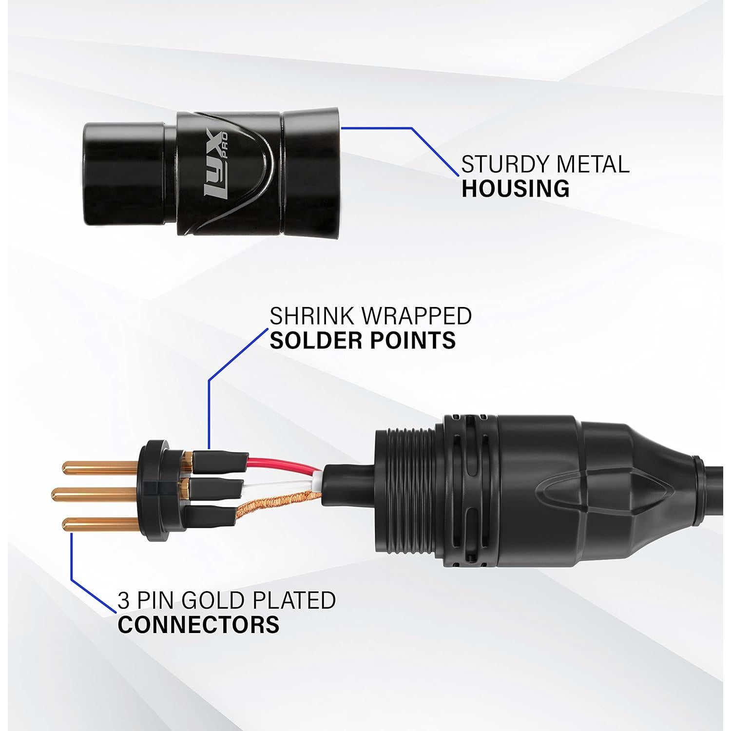 Cable de Micrófono XLR 3m LyxPro Femenino Angulado Negro