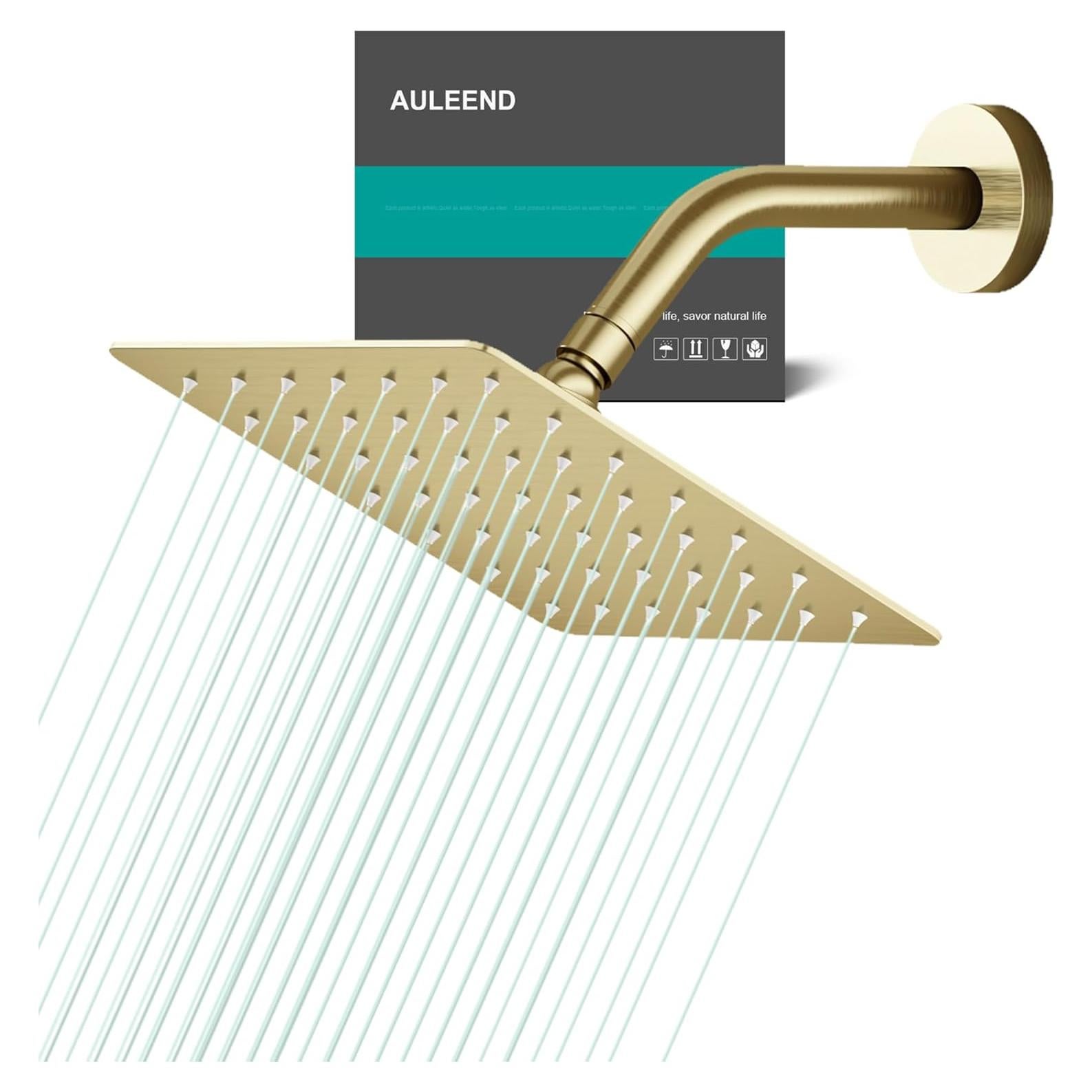 Cabezal de Ducha de Lluvia AULEEND 17.78x15.24 cm Oro Cepillado