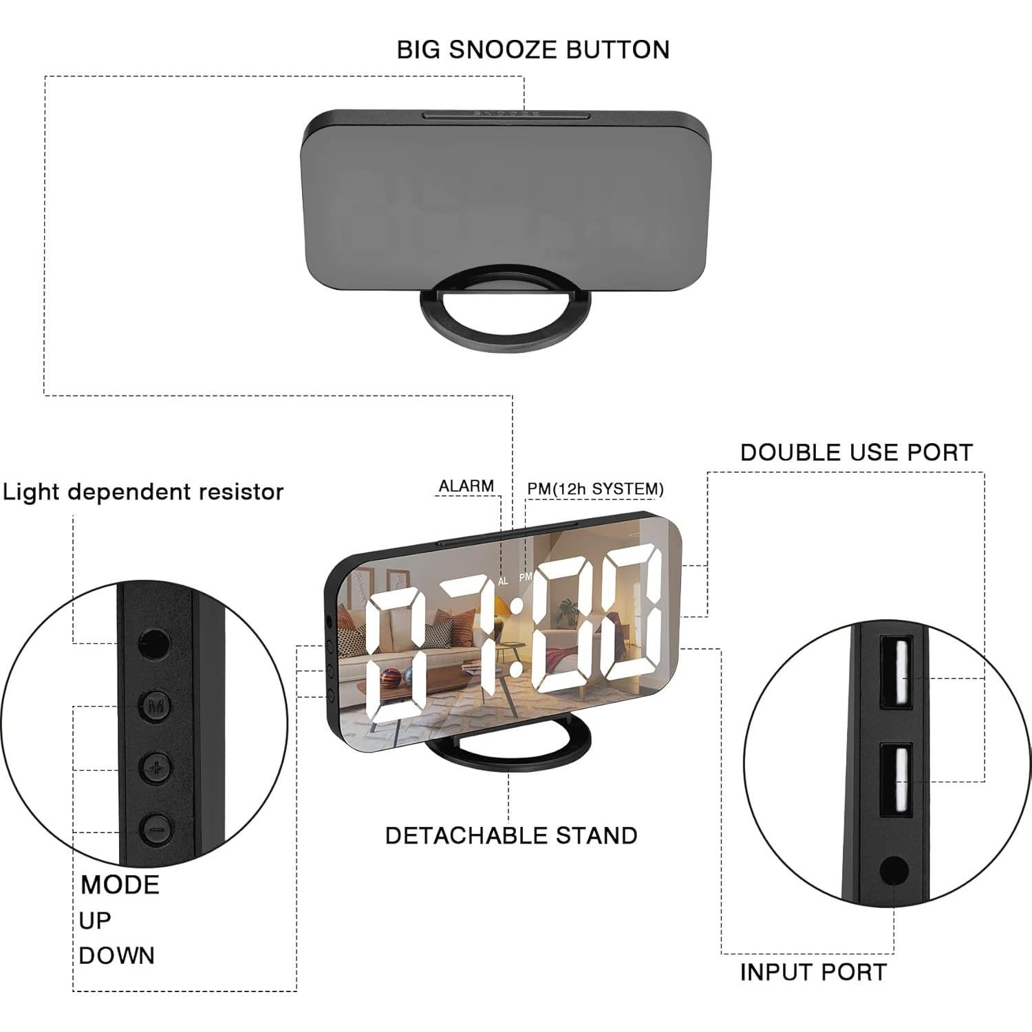 Reloj Despertador Digital Sukeen Negro con Pantalla LED 15.7x8.4cm