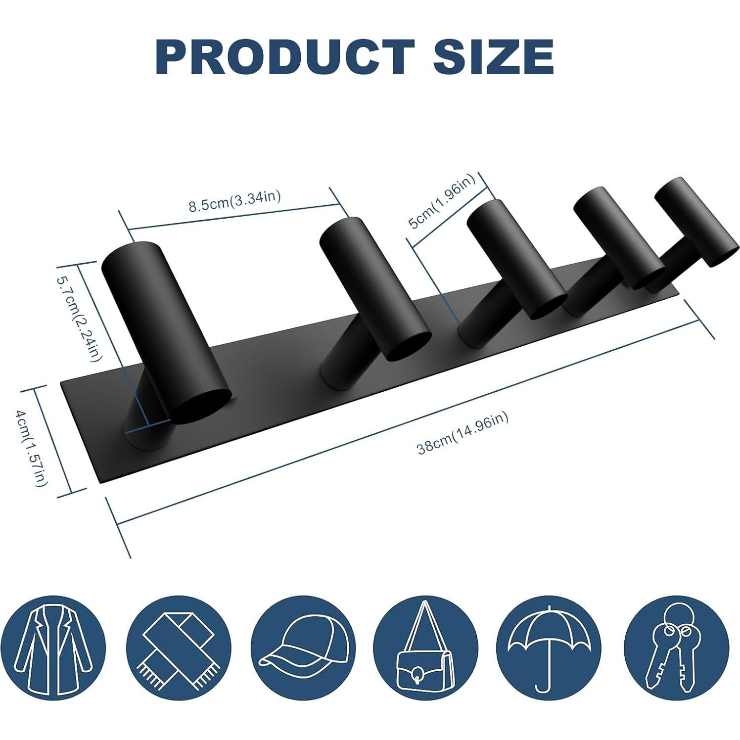 Soporte de Pared VAEHOLD Negro 5 Ganchos para Toallas y Abrigos