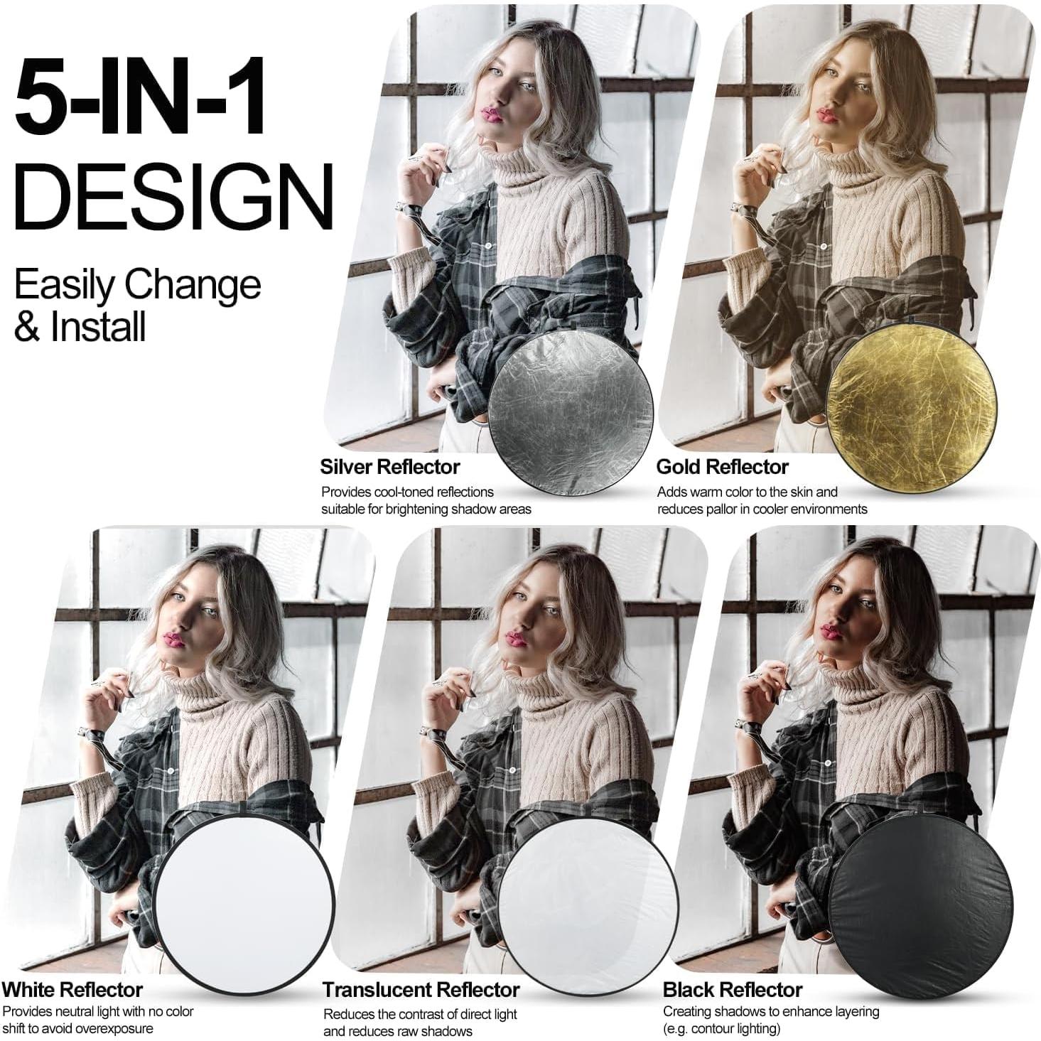 Reflector Fotográfico Plegable 5 en 1 EMART 60cm - Iluminación Profesional