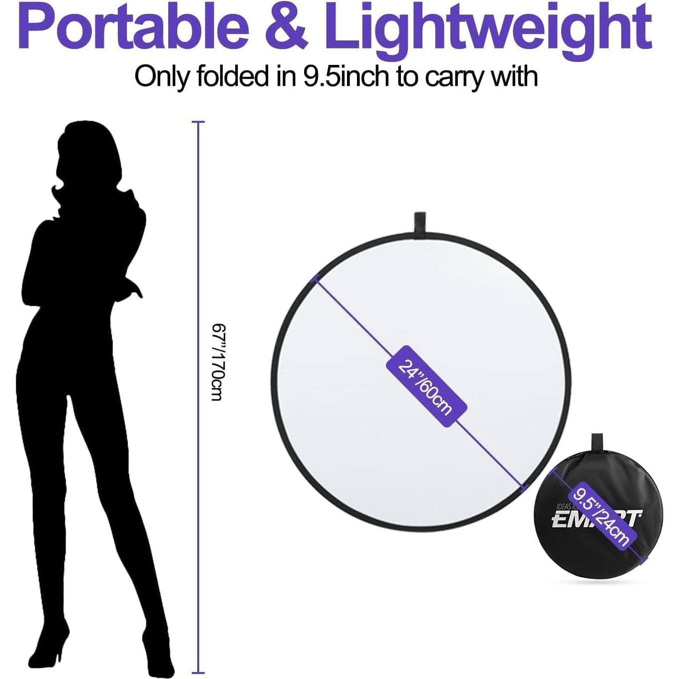 Reflector Fotográfico Plegable 5 en 1 EMART 60cm - Iluminación Profesional