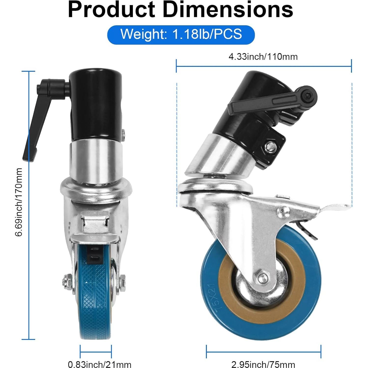 Ruedas Giratorias Selens para Soporte de Luz 22mm Set de 3