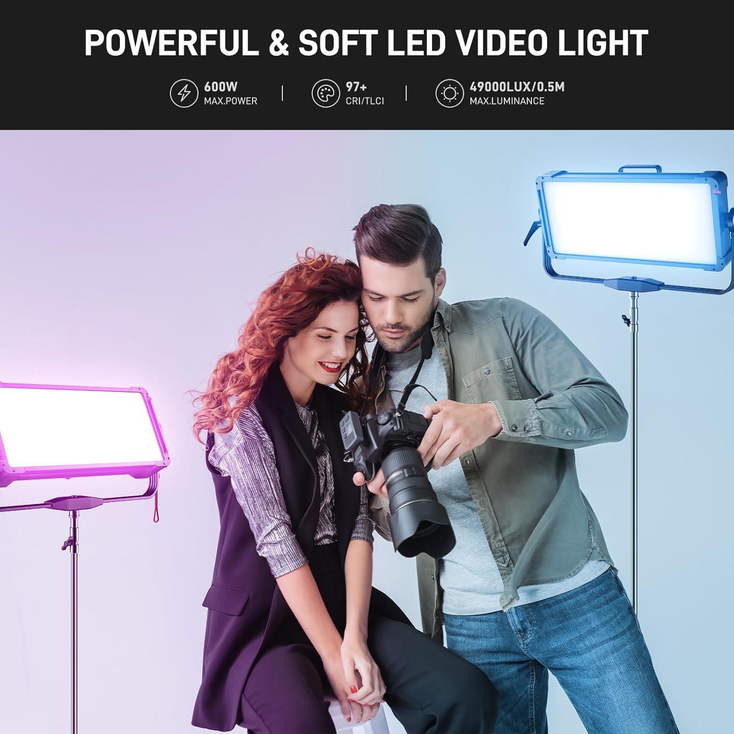 Panel de Luz LED GVM YU600C RGB 600W 49000lux 2000-10000K