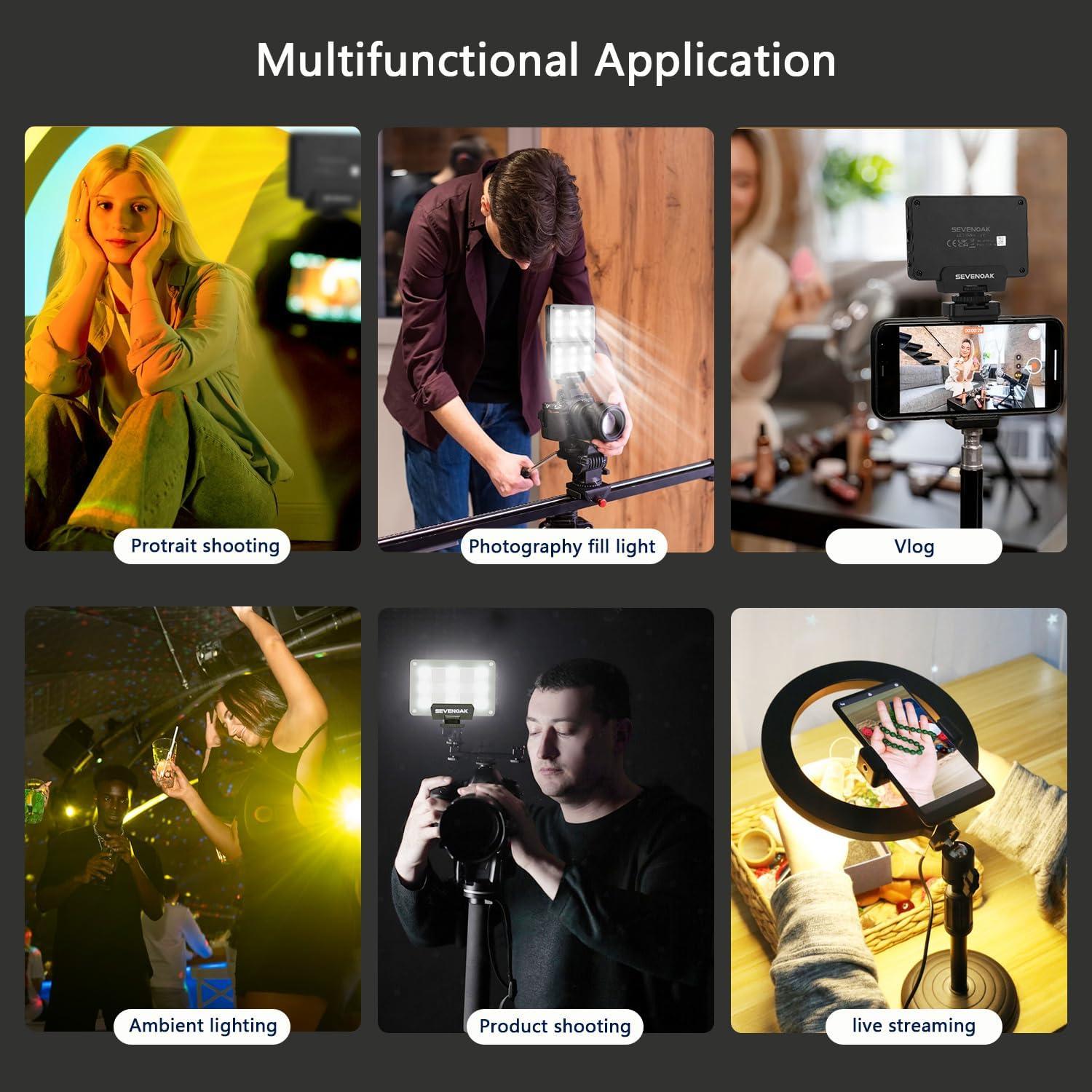 Sevenoak SK-L3 RGB Video Light, Built-in 1800mAh Rechargeable Battery for Professional DSLR Cameras, Photo Video, 9 Lamp LED Camera Light 4 Full Colors, CRI≥95 5500-6000K LED Video Light Panel (Black)