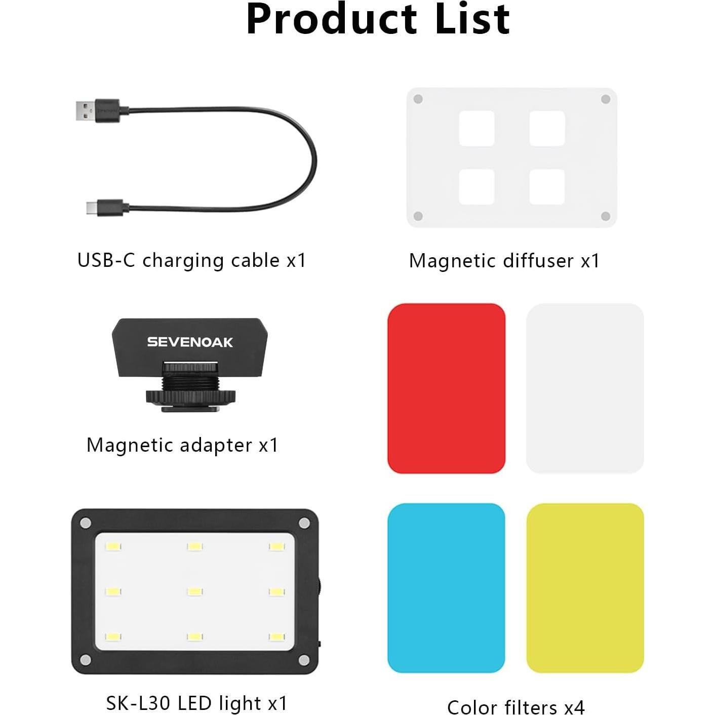 Sevenoak SK-L3 RGB Video Light, Built-in 1800mAh Rechargeable Battery for Professional DSLR Cameras, Photo Video, 9 Lamp LED Camera Light 4 Full Colors, CRI≥95 5500-6000K LED Video Light Panel (Black)