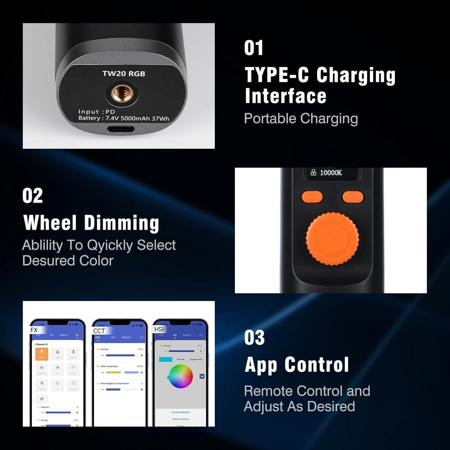 Varita de Luz LED RGB RONKOEN 2800K-10000K Control Remoto