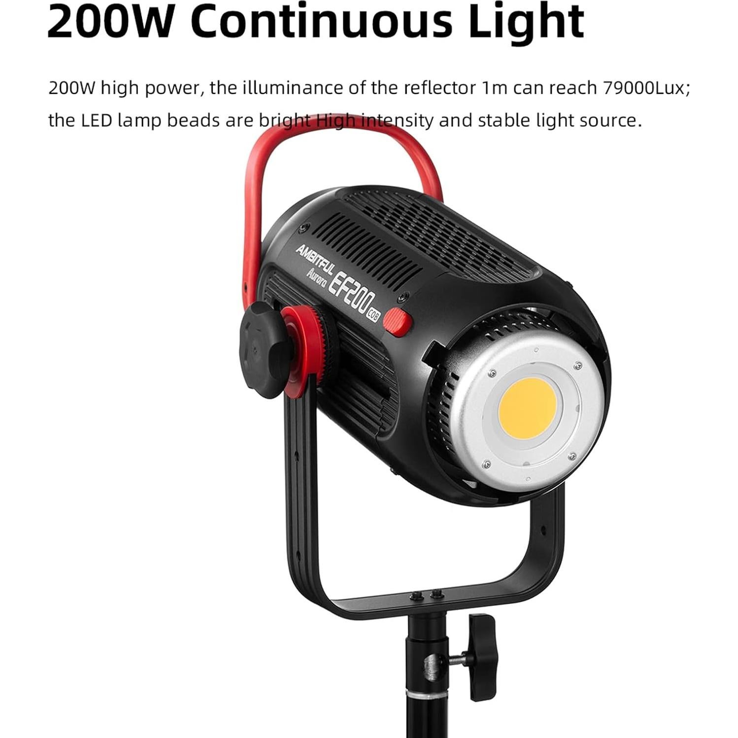 Luz LED Video AMBITFUL EF200 200W 5600K CRI 95+ Modo Silencioso