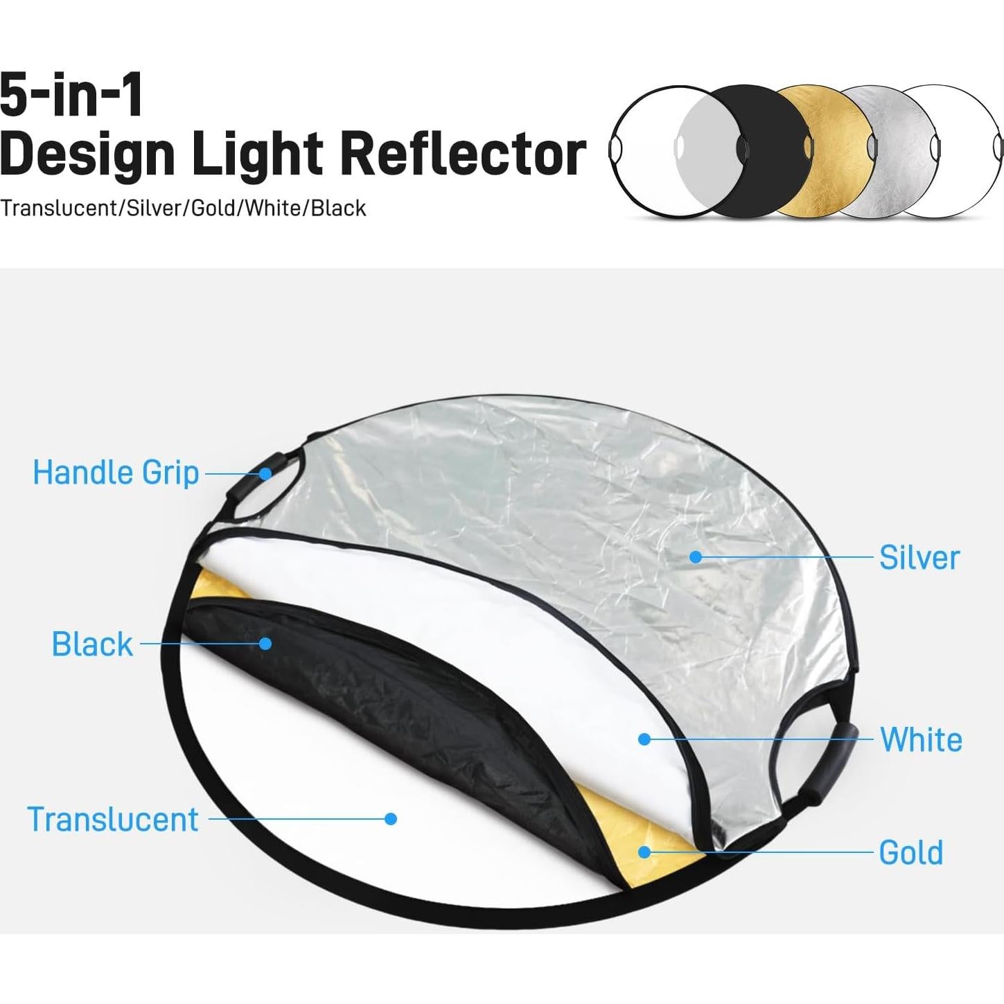 Reflector de Fotografía 5 en 1 GVM 80cm Plegable con Agarre