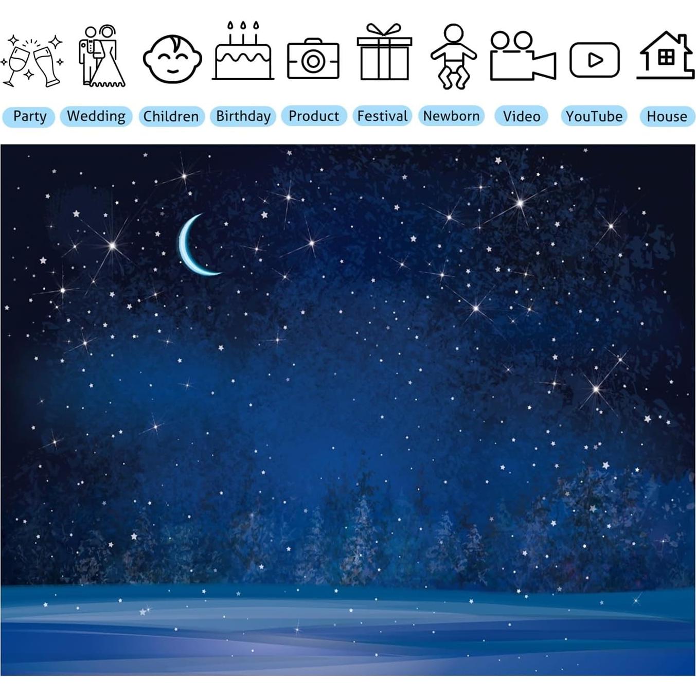 Fondo Fotográfico 3x2.5m Fmarui Noche Estrellada Navidad