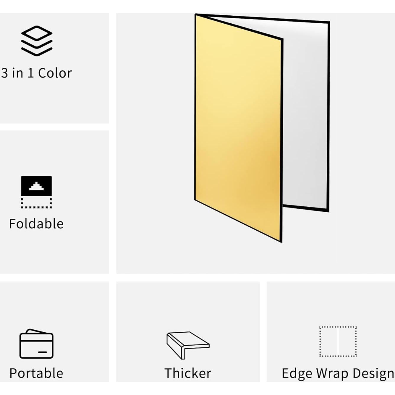 Reflector de Luz Meking 43x30 cm 3-en-1 Plegable Dorado/Negro/Blanco