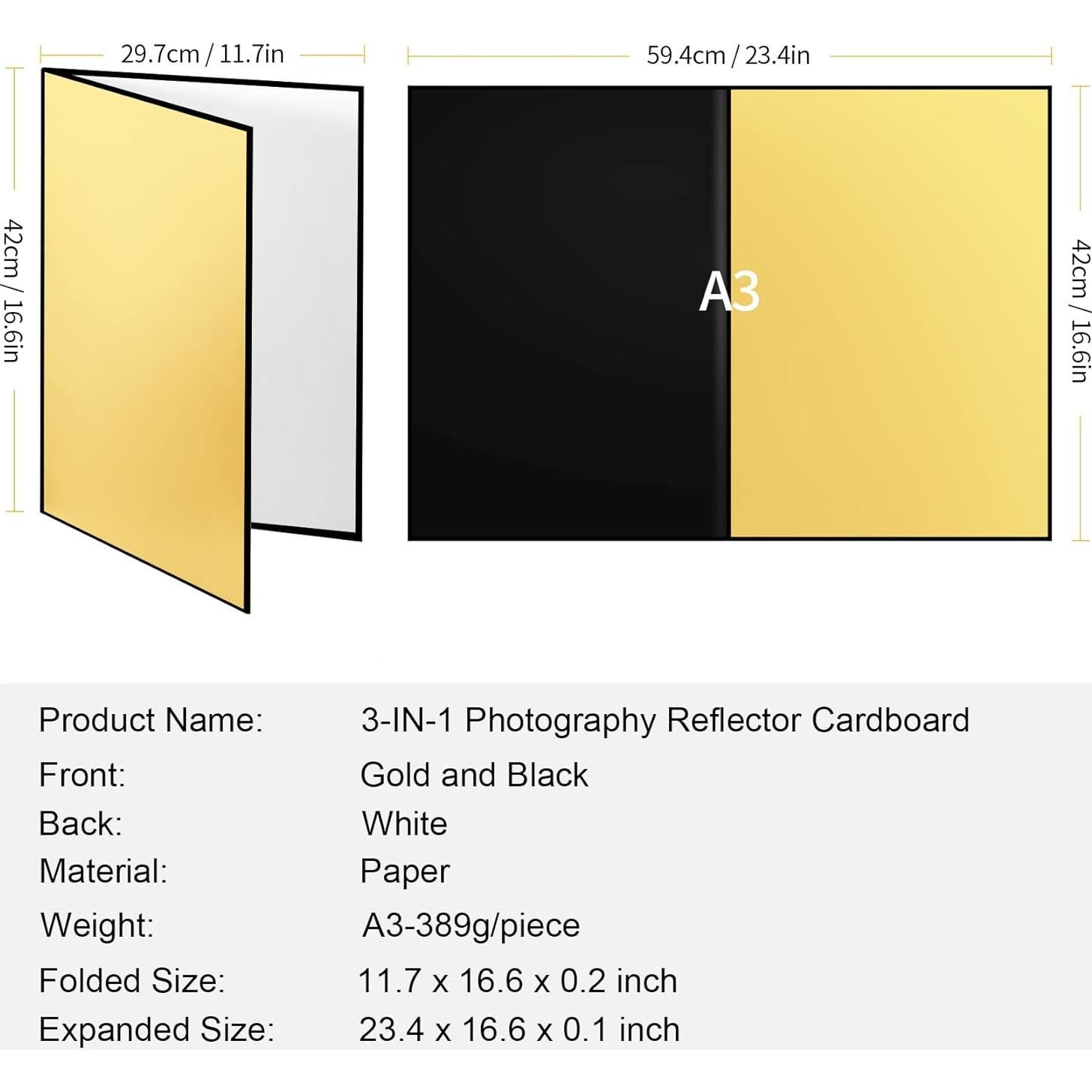 Reflector de Luz Meking 43x30 cm 3-en-1 Plegable Dorado/Negro/Blanco