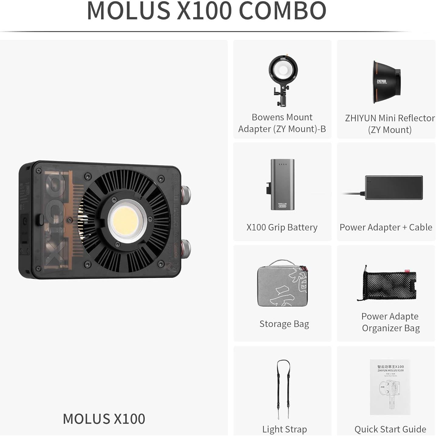 Luz LED Bi-Color Zhiyun Molus X100 Combo 100W 2700K-6500K