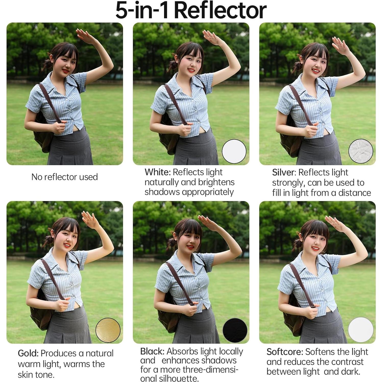 Reflector Plegable 5-en-1 JINBEI 80cm para Fotografía