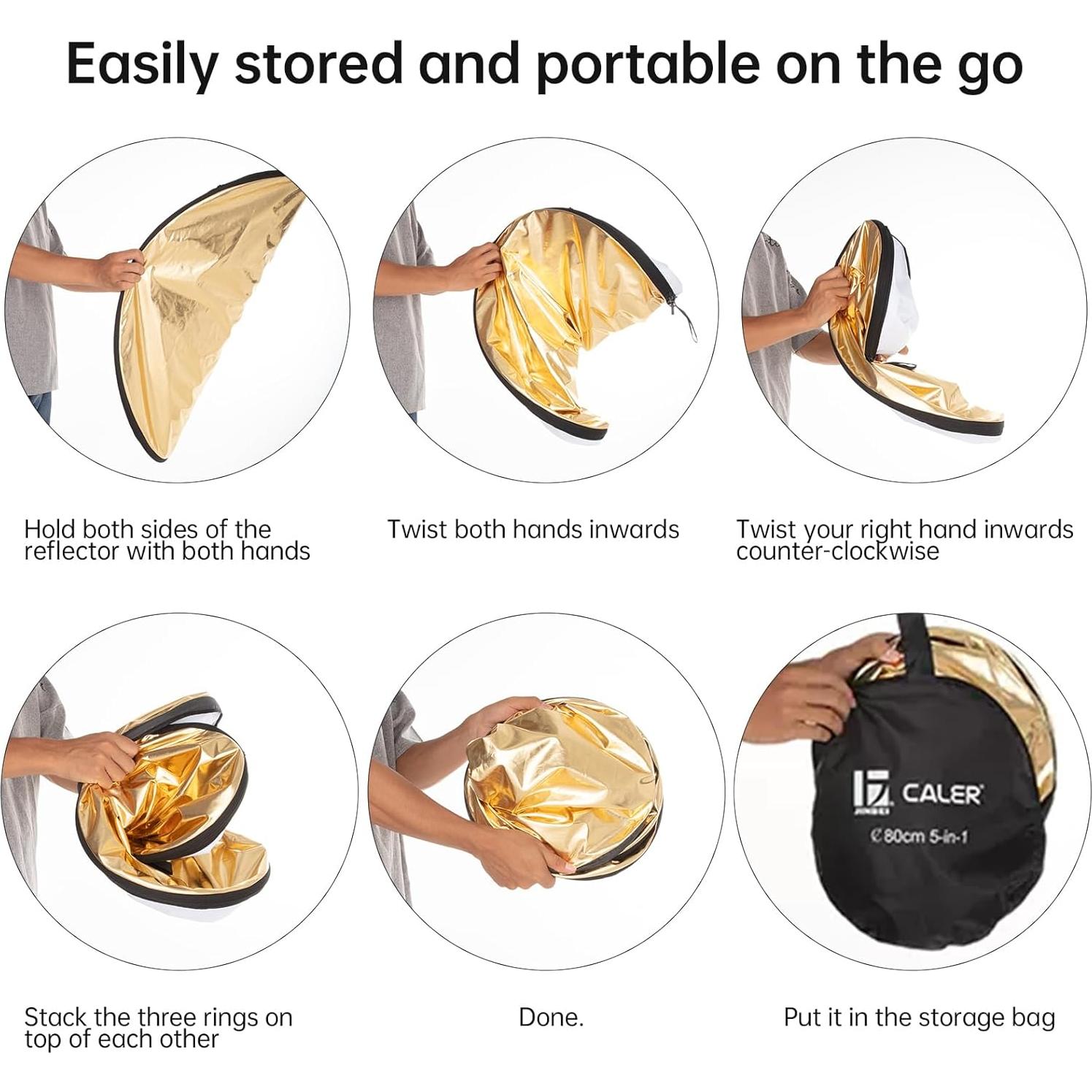 Reflector Plegable 5-en-1 JINBEI 80cm para Fotografía