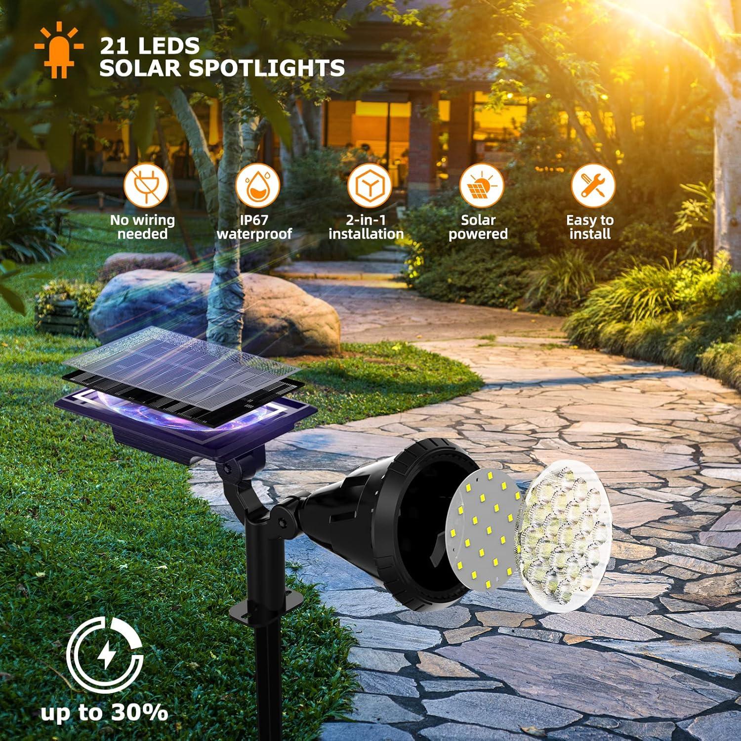 Luces Solares XTGTP 21 LEDs IP67 3 Modos Jardín 2 Paquete