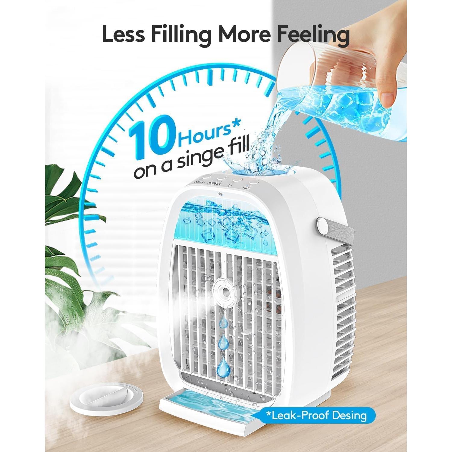AI Portable Air Conditioners Fan,JYew Evaporative Mini Room Air Conditioners,Portable AC Unit Air Cooler with 4 in 1 Humidifier Fan Conditioner with 1400ML, 3 Speed AC Portable for Room Office Desk