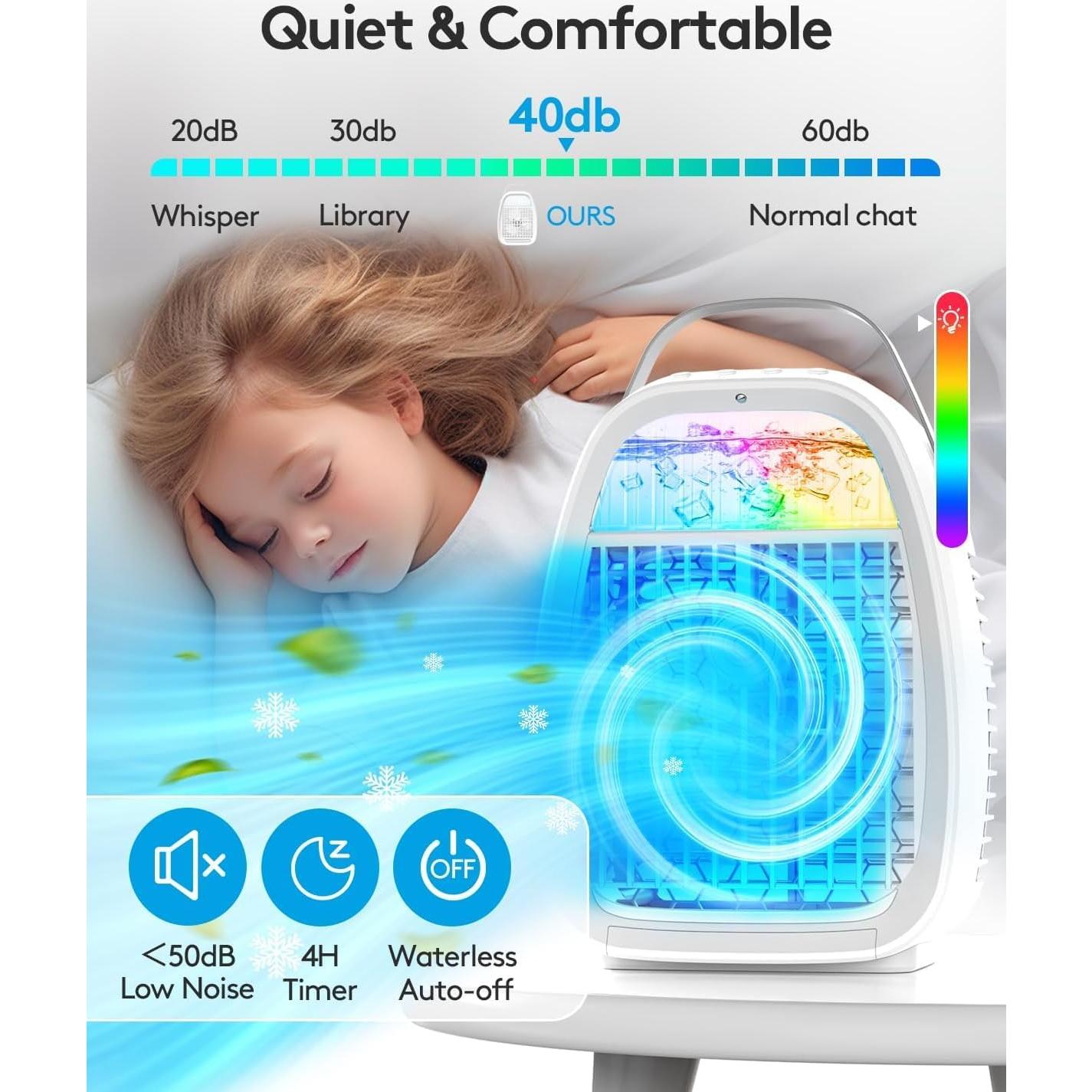 AI Portable Air Conditioners Fan,JYew Evaporative Mini Room Air Conditioners,Portable AC Unit Air Cooler with 4 in 1 Humidifier Fan Conditioner with 1400ML, 3 Speed AC Portable for Room Office Desk