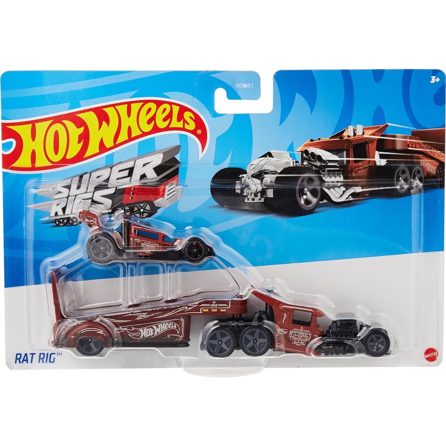 Camión y coche de juguete Hot Wheels Super Rigs 1:64
