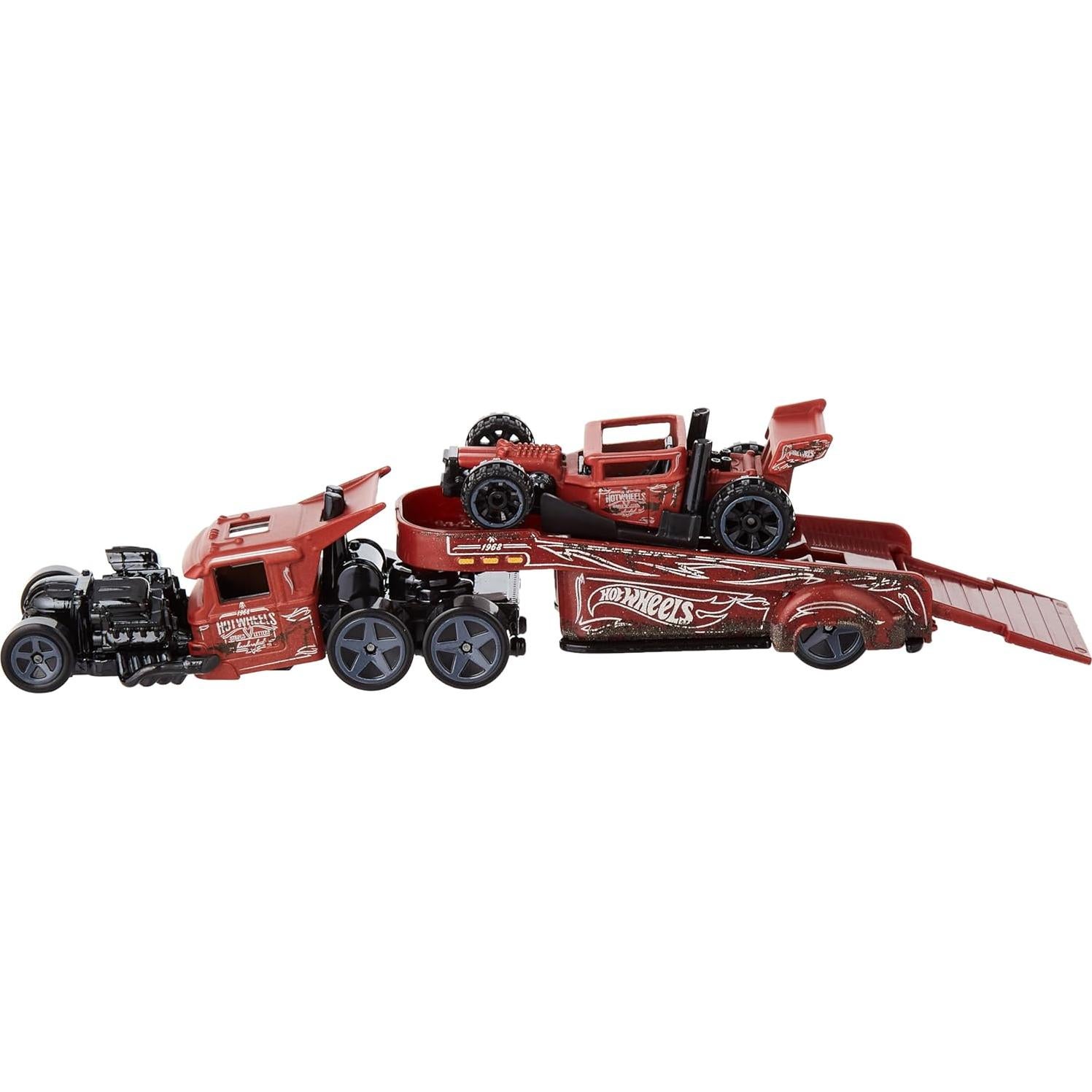 Camión y coche de juguete Hot Wheels Super Rigs 1:64