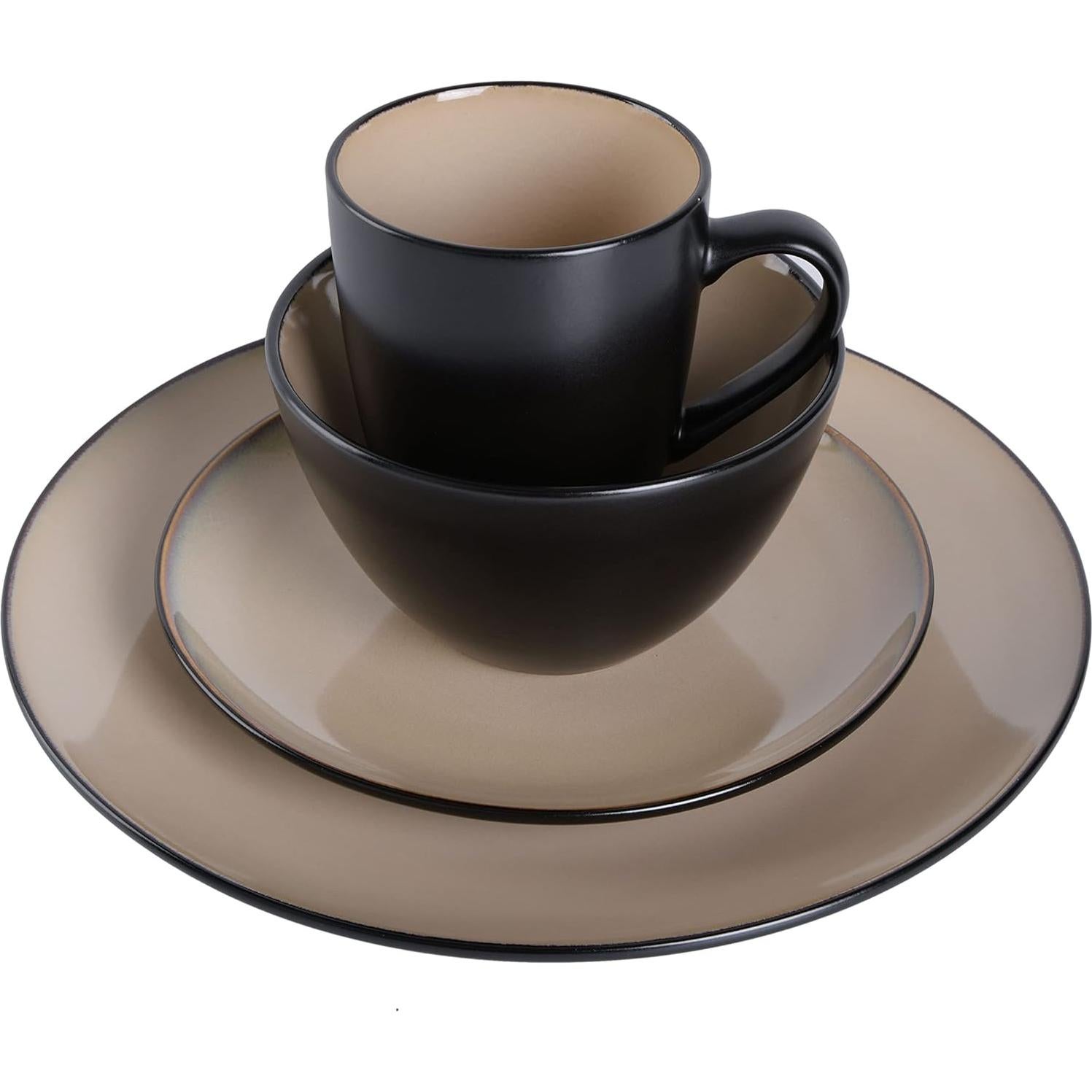 Juego de vajilla cerámica Gibson Soho Lounge 16 piezas topo