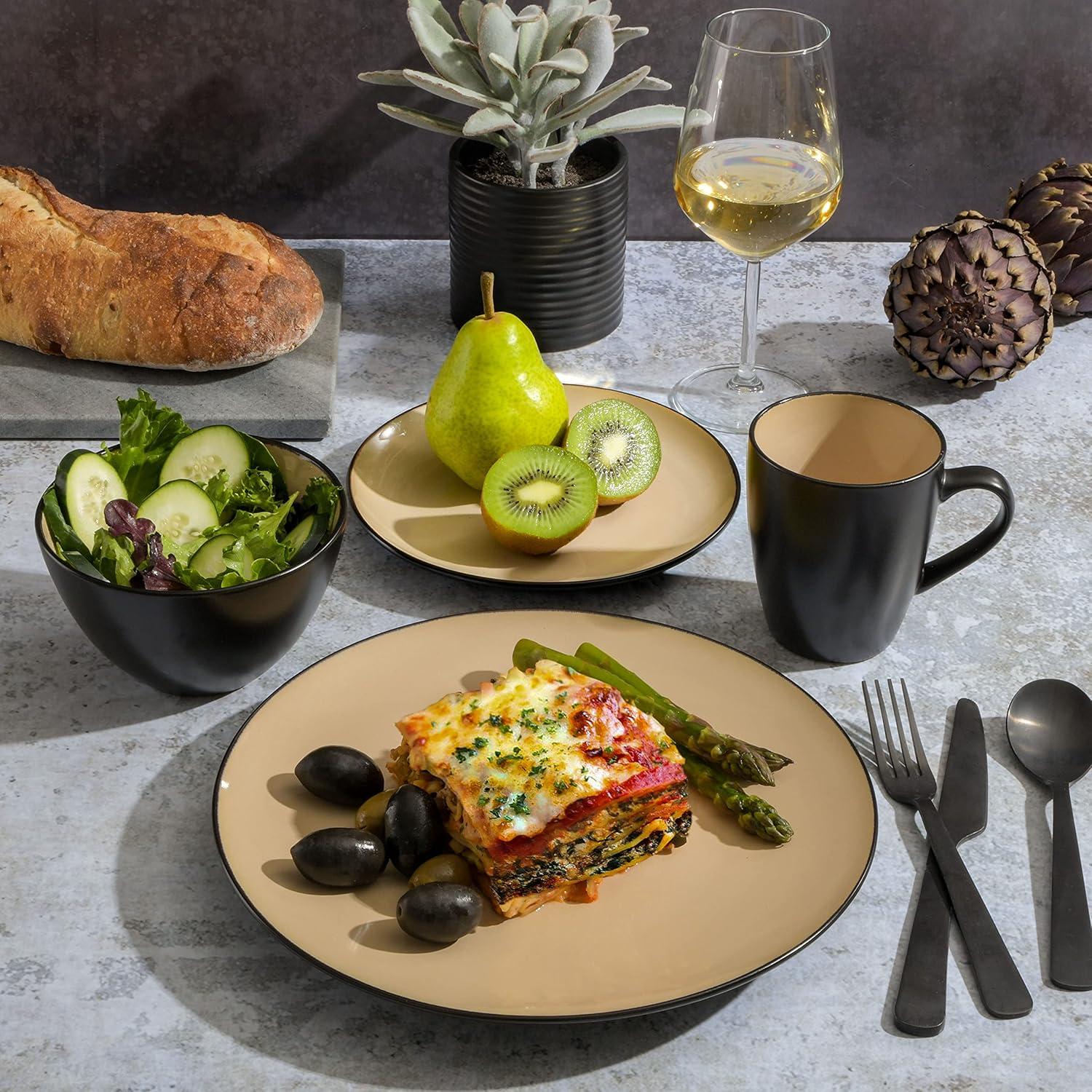 Juego de vajilla cerámica Gibson Soho Lounge 16 piezas topo