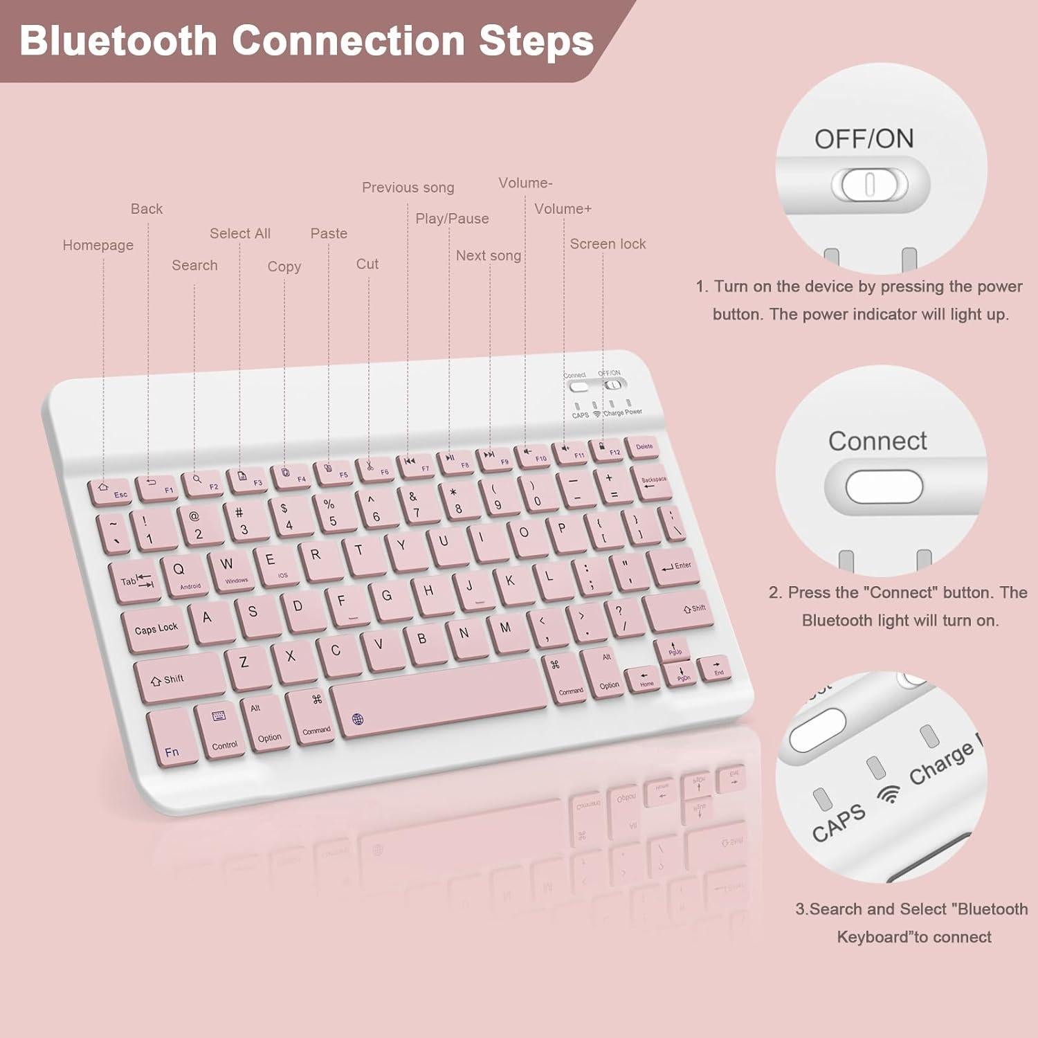 Teclado Bluetooth NOOX para iPad y Tablets - Rosa