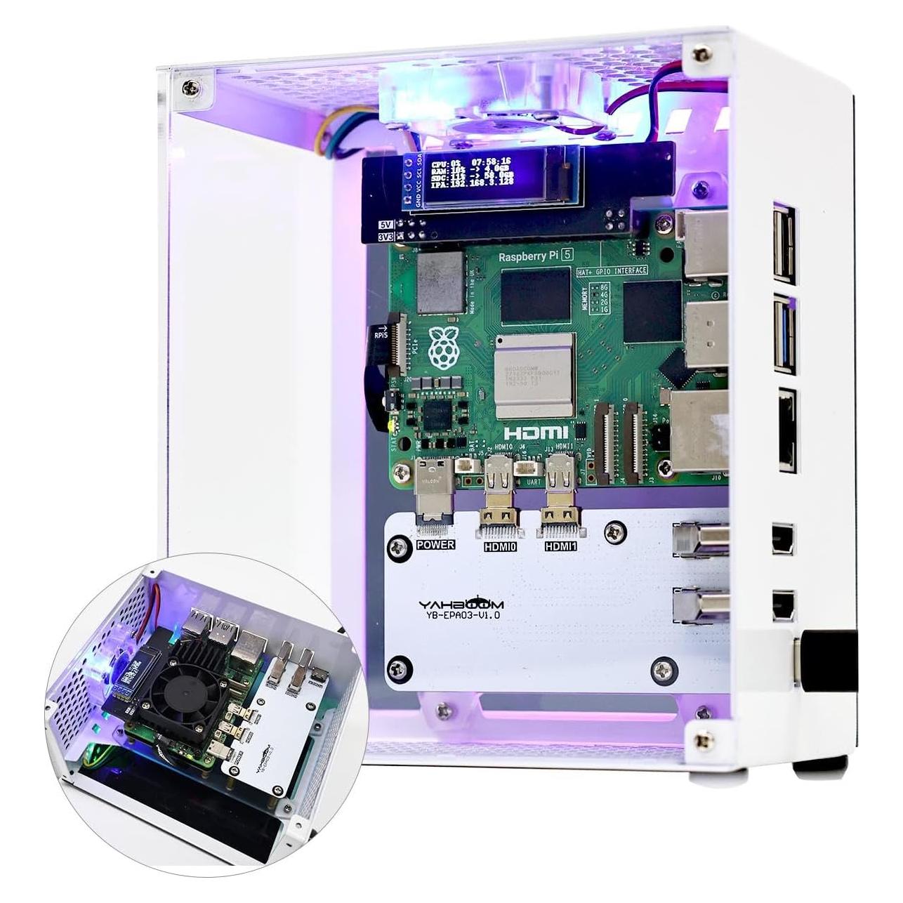 Caja Mini Torre Yahboom para Raspberry Pi 5 con RGB
