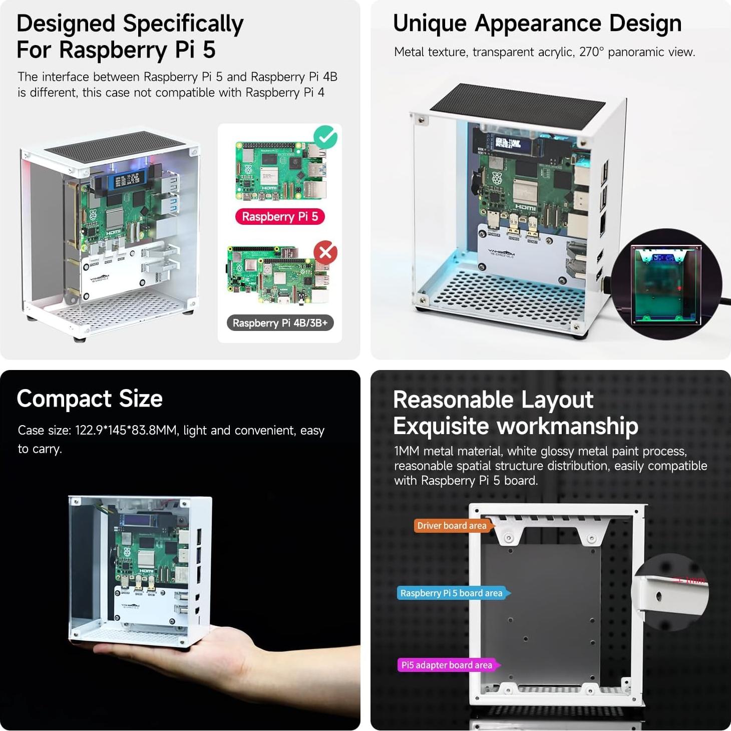 Caja Mini Torre Yahboom para Raspberry Pi 5 con RGB