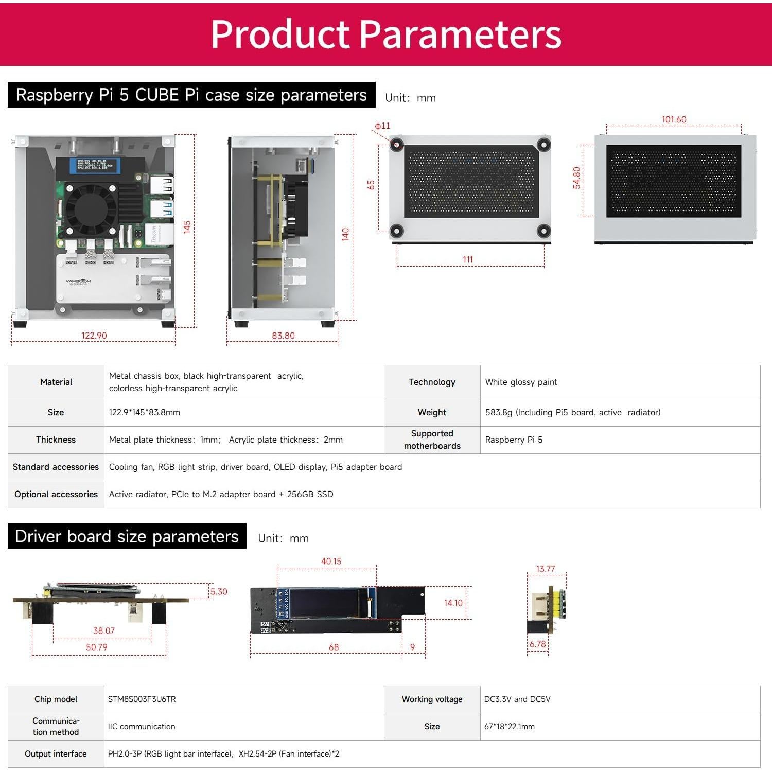 Caja Mini Torre Yahboom para Raspberry Pi 5 con RGB
