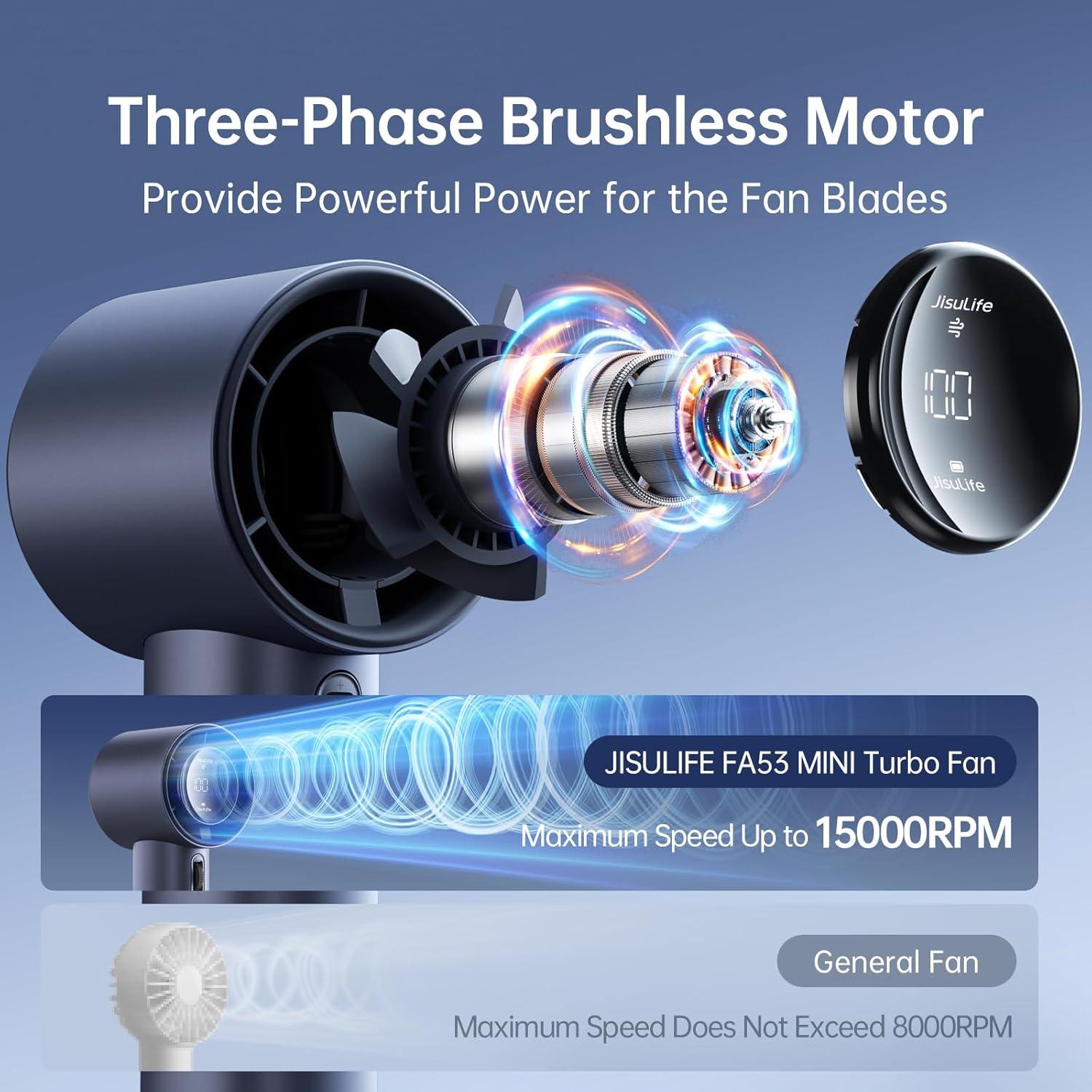 Ventilador de Mano JISULIFE Pro1, Turbo 1-100 Velocidades