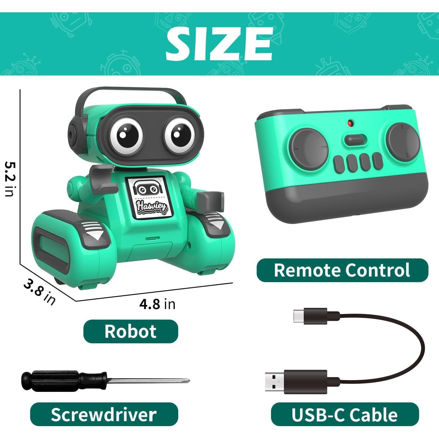 Robot Control Remoto Hasviey Verde 12x9.6x13.2cm 3-8 Años