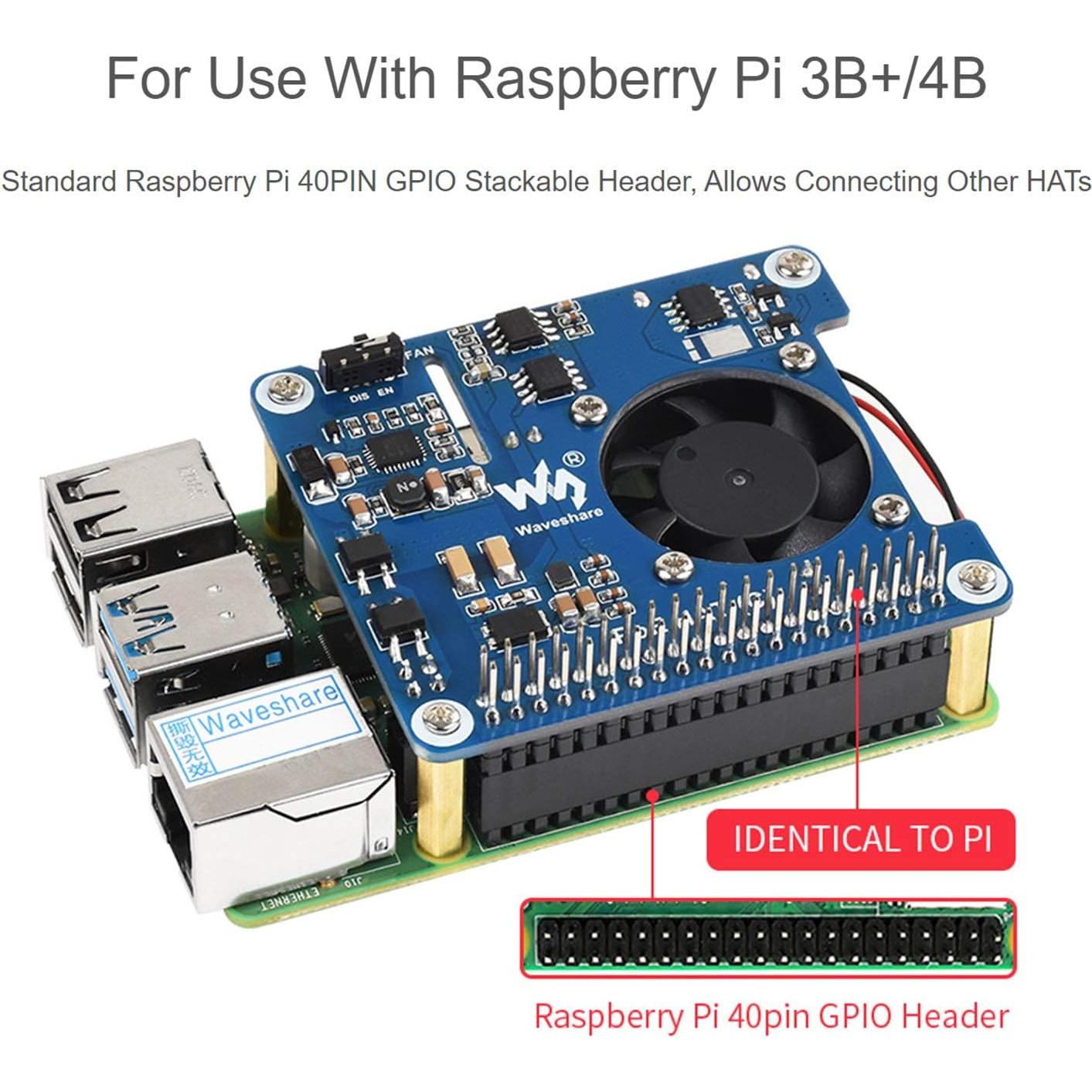 HAT PoE Waveshare para Raspberry Pi 3B+/4B, 5V y 12V