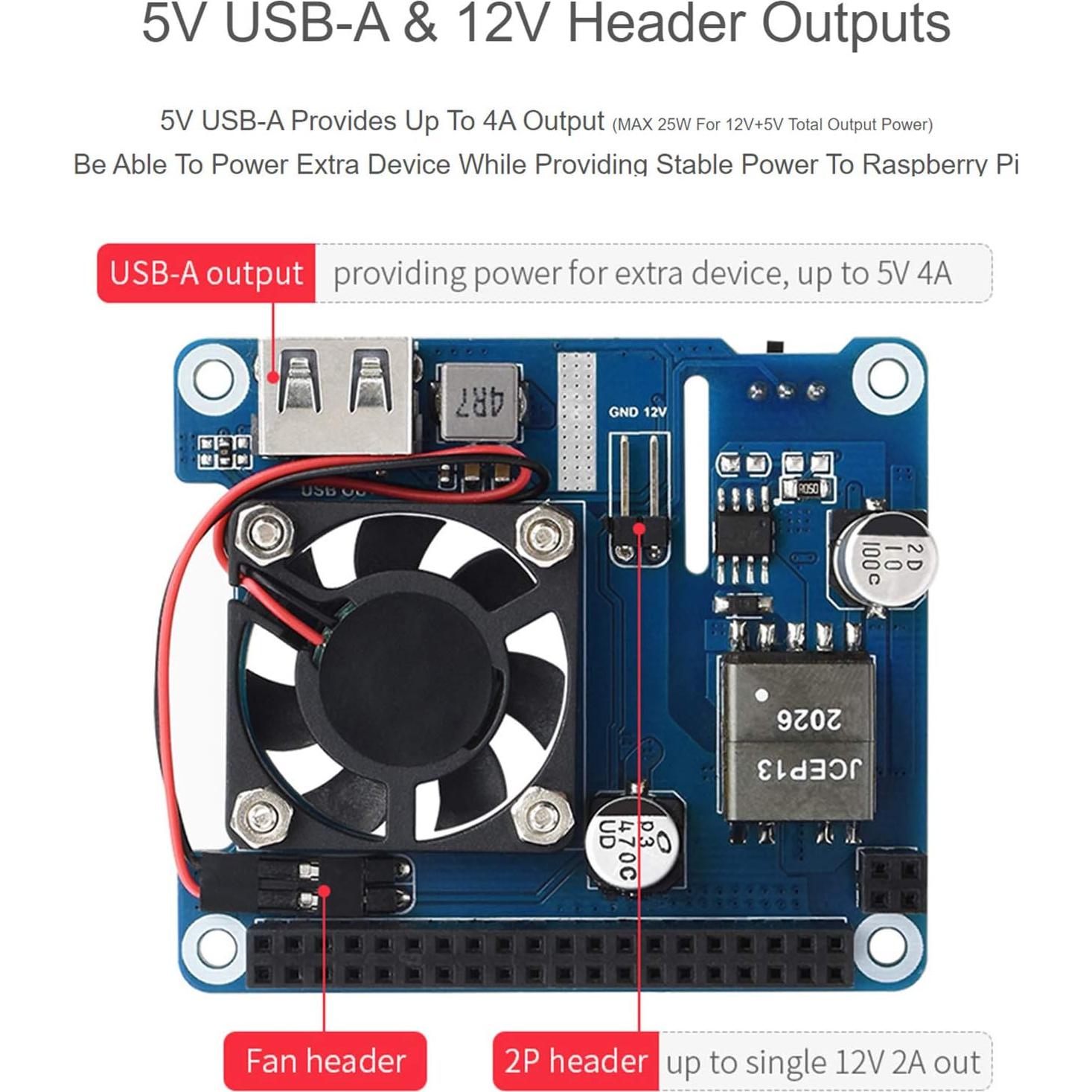 HAT PoE Waveshare para Raspberry Pi 3B+/4B, 5V y 12V