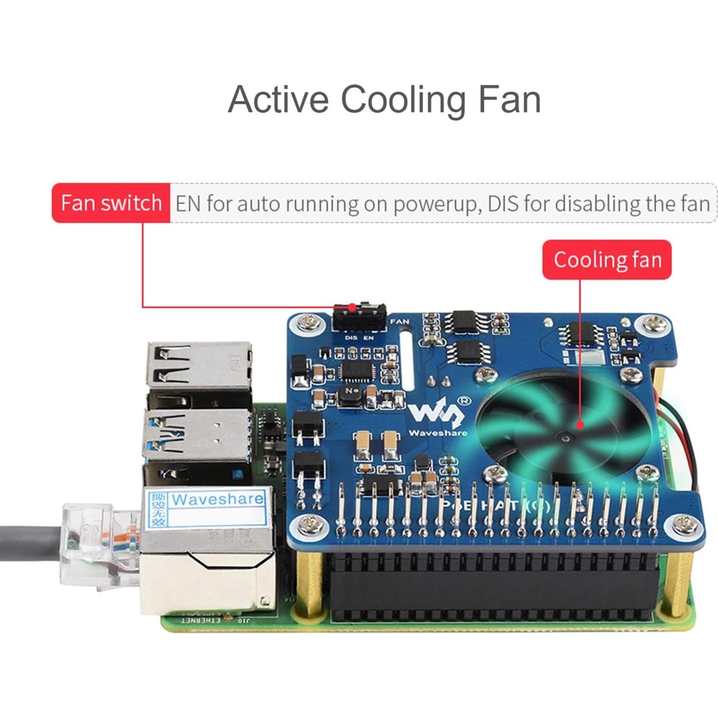 HAT PoE Waveshare para Raspberry Pi 3B+/4B, 5V y 12V