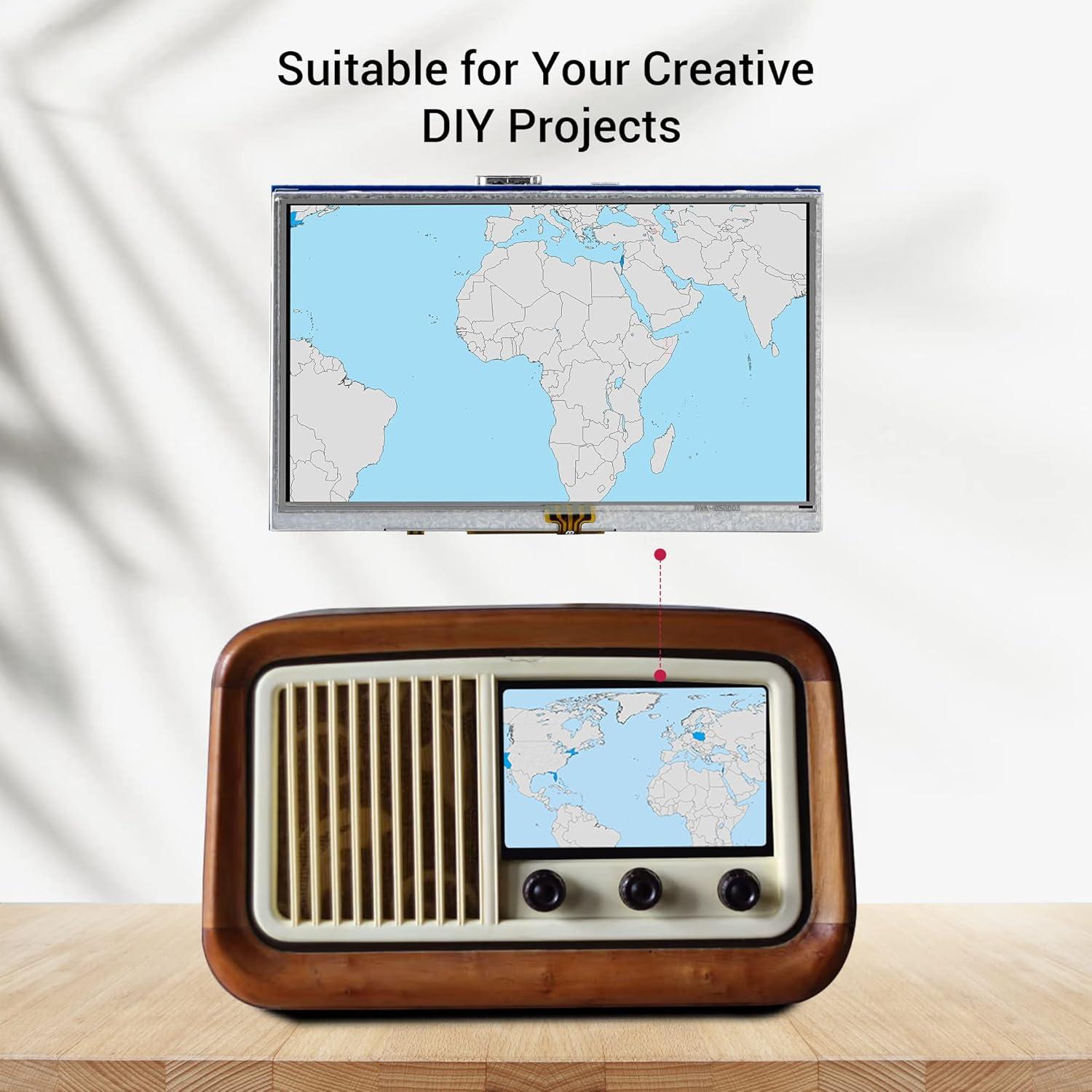 Monitor TFT LCD 5" ELECROW HD 800x480 Táctil Resistivo