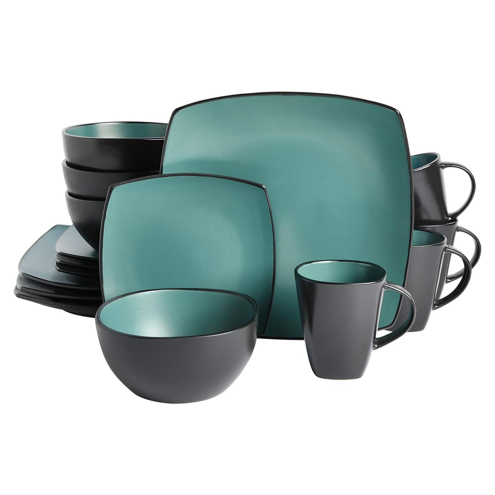 Juego de vajilla cuadrada Gibson Soho Lounge 16 piezas jade mate