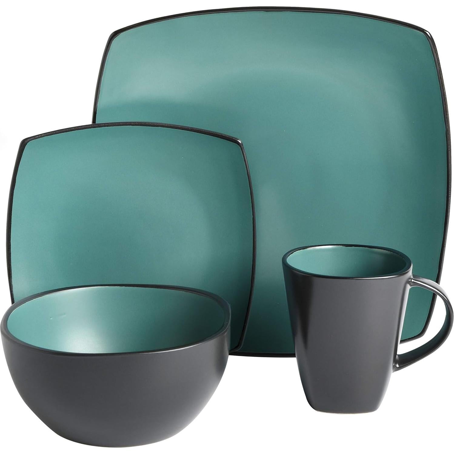 Juego de vajilla cuadrada Gibson Soho Lounge 16 piezas jade mate