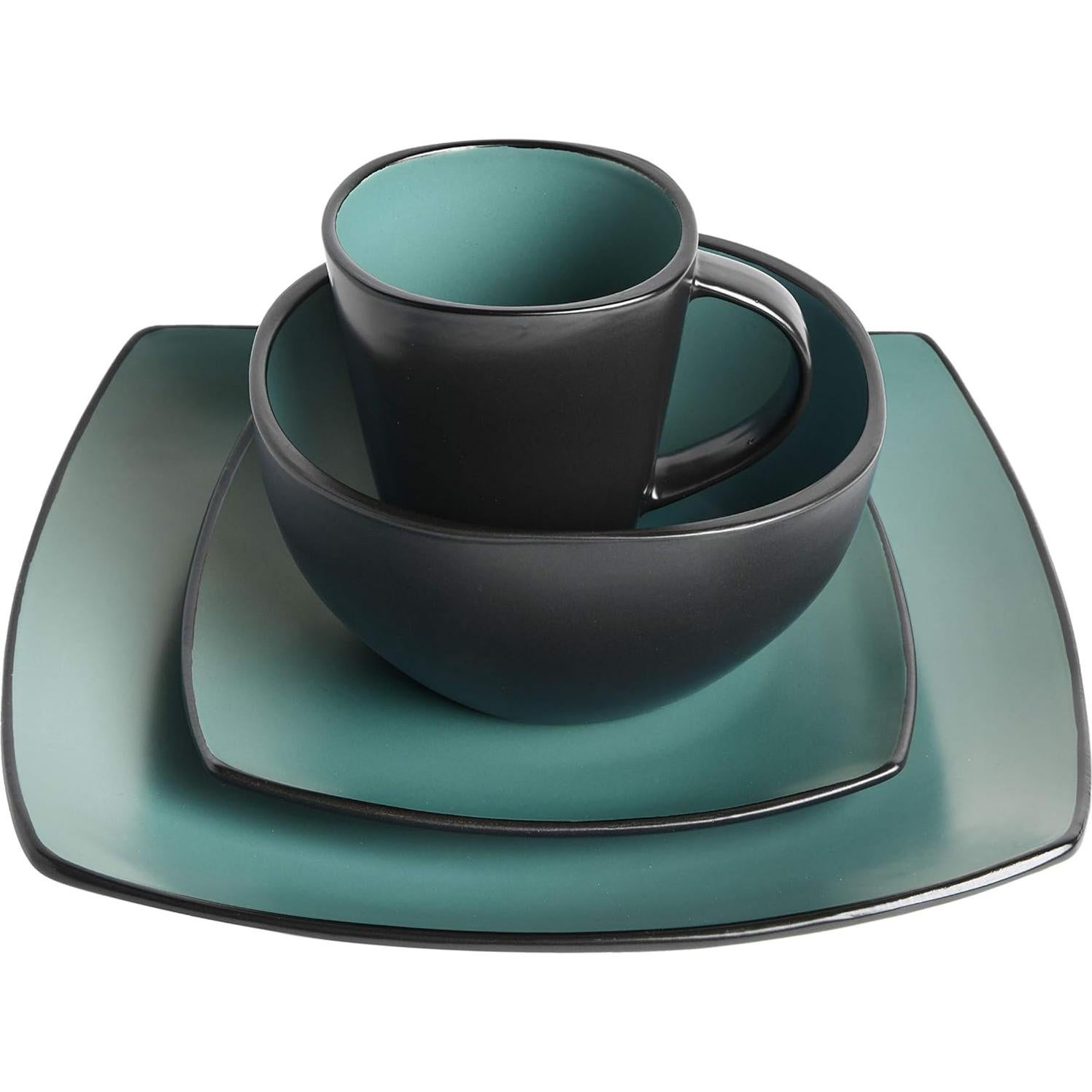 Juego de vajilla cuadrada Gibson Soho Lounge 16 piezas jade mate