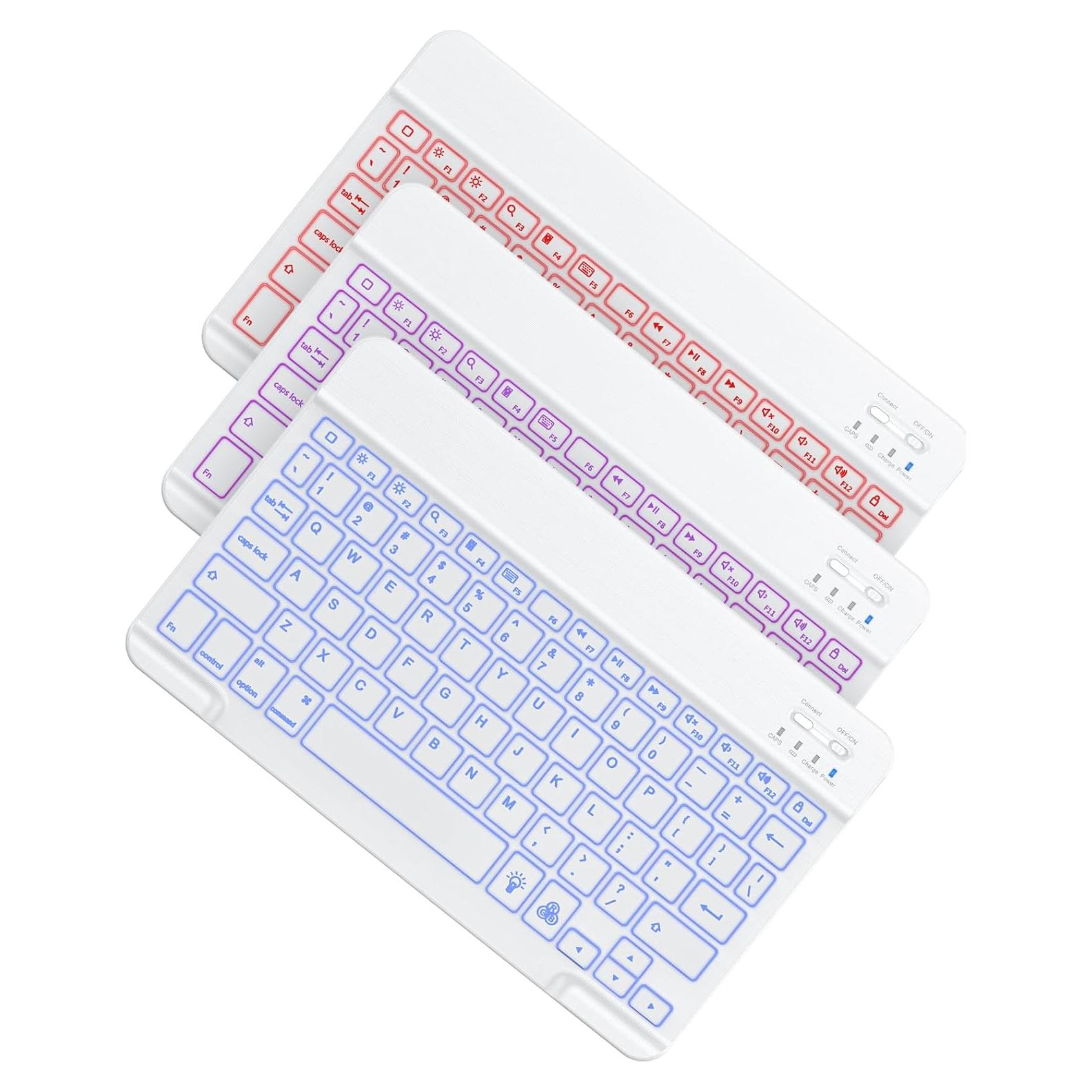 Teclado Bluetooth OMOTON Inalámbrico Recargable LED Blanco