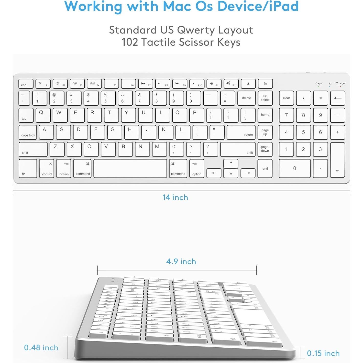 Teclado Bluetooth Inalámbrico Kezhirui para Mac OS QWERTY