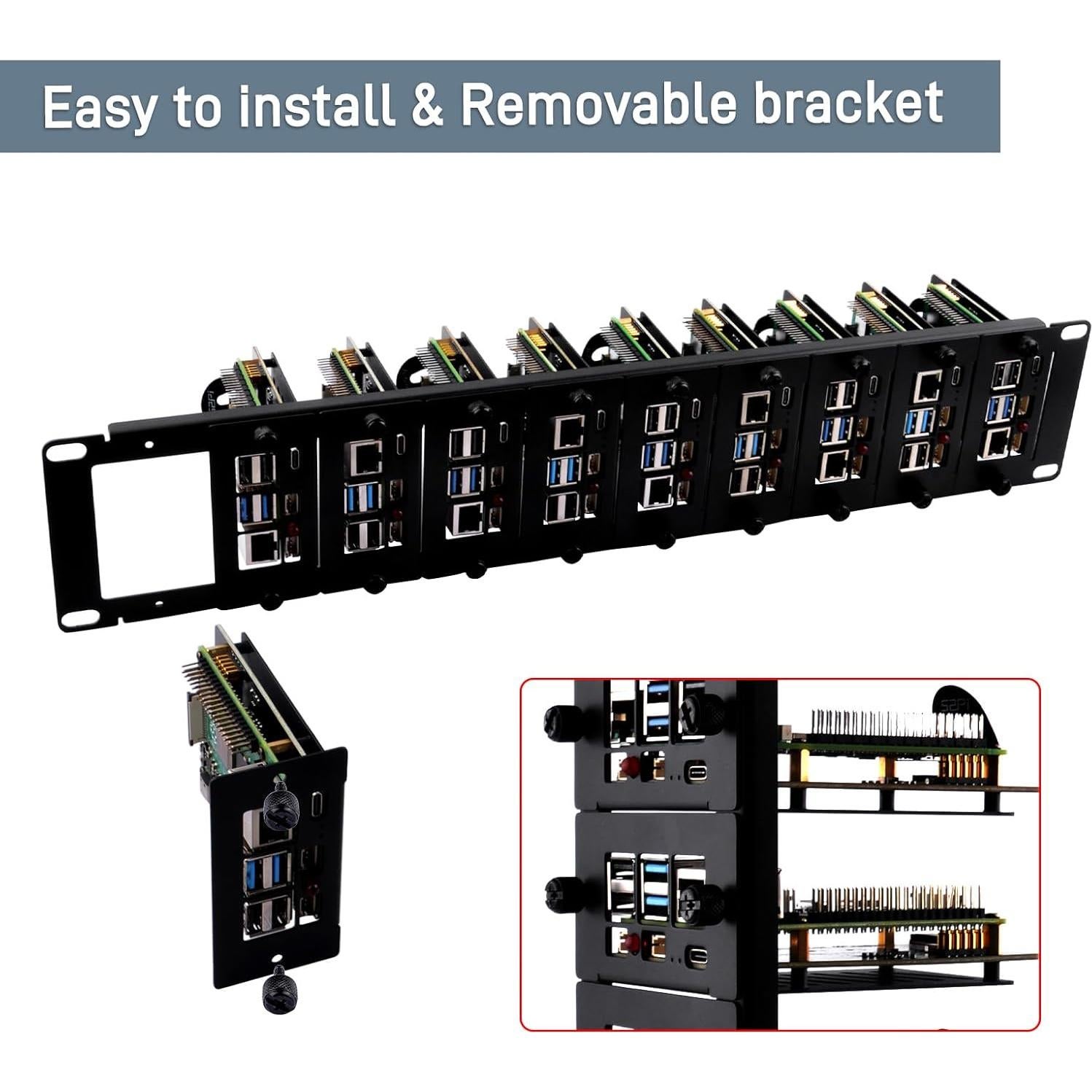 Soporte Rack 19" 2U GeeekPi para Raspberry Pi 5 con 10 Adaptadores SSD