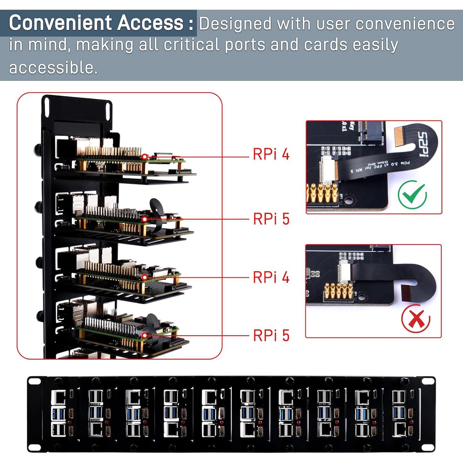 Soporte Rack 19" 2U GeeekPi para Raspberry Pi 5 con 10 Adaptadores SSD