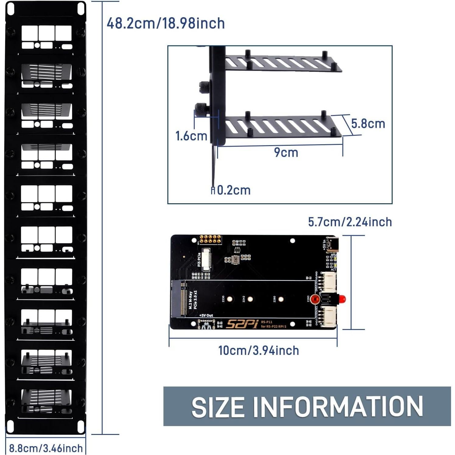 Soporte Rack 19" 2U GeeekPi para Raspberry Pi 5 con 10 Adaptadores SSD
